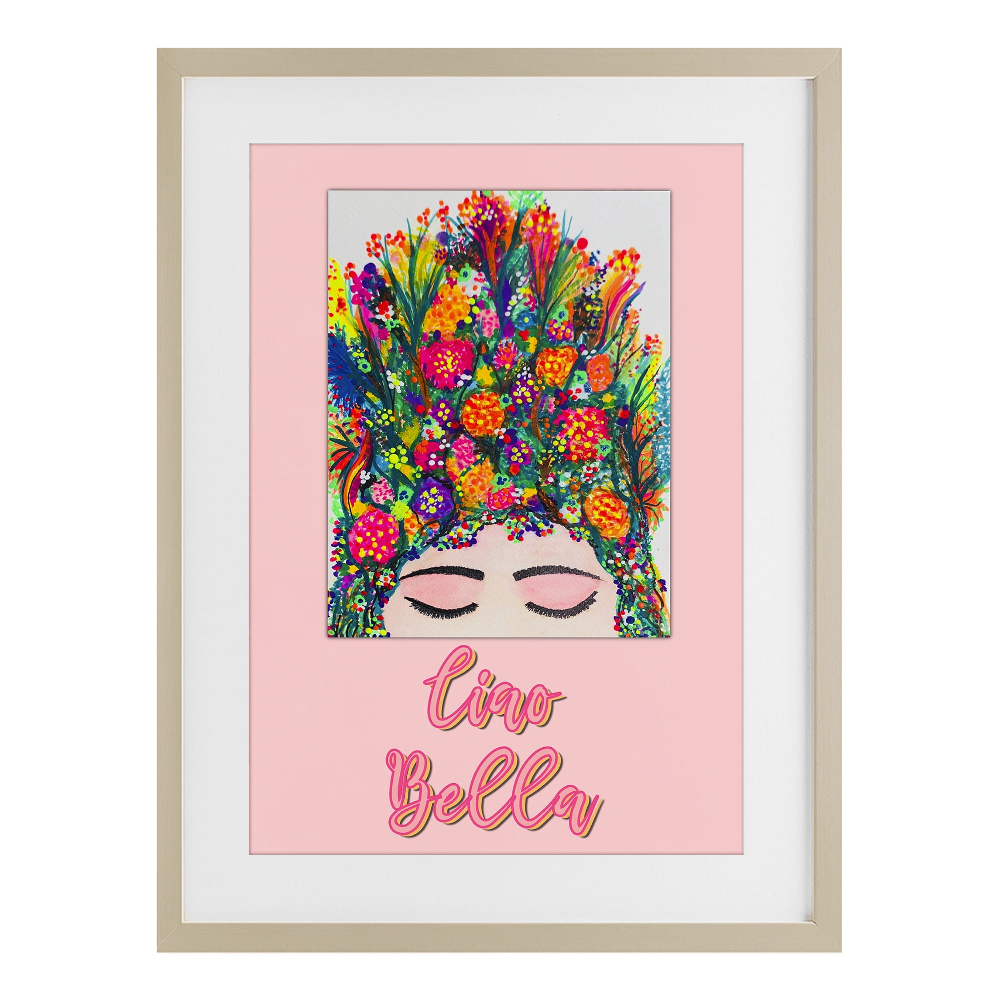 Stupell Industries Ciao Bella Floral Woman Birch Framed Print Under Glass, design by Pooja Dave