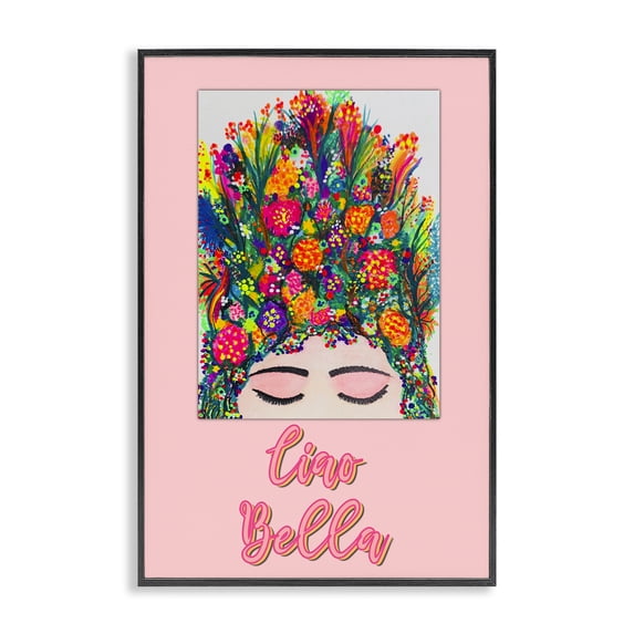 Stupell Industries Eclectic Ciao Bella Floral Woman Black Framed Giclee Art, 12 x 18, by Pooja Dave