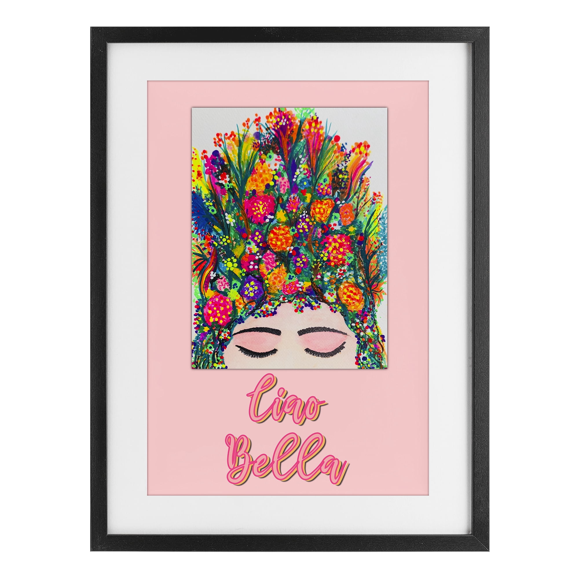 Stupell Industries Ciao Bella Floral Woman Black Framed Print Under Glass, design by Pooja Dave