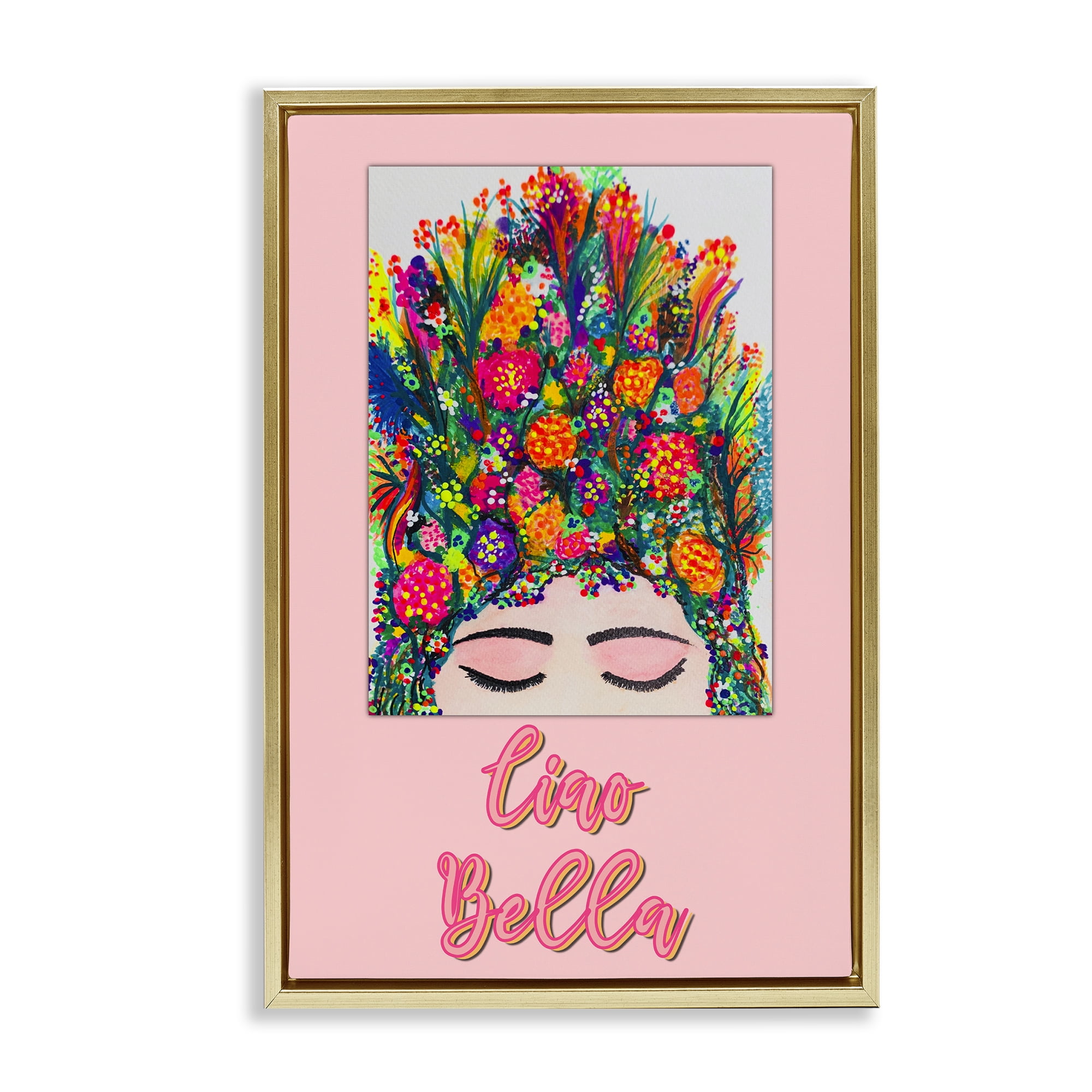 Stupell Industries Ciao Bella Floral Woman Gold Framed Floater Canvas Wall Art, design by Pooja Dave