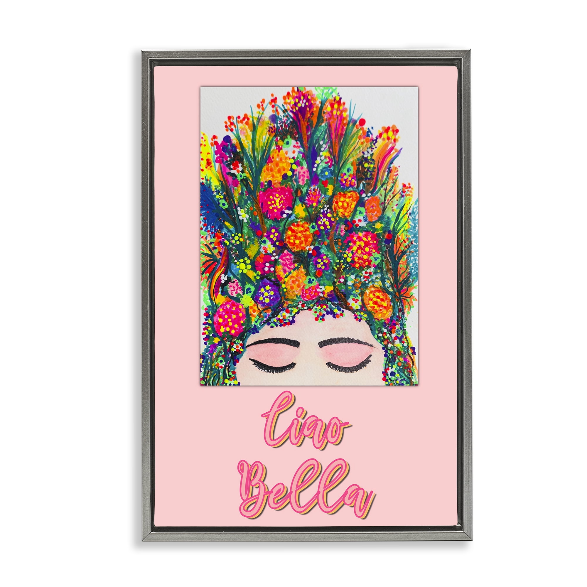 Stupell Industries Ciao Bella Floral Woman Gray Framed Floater Canvas Wall Art, design by Pooja Dave