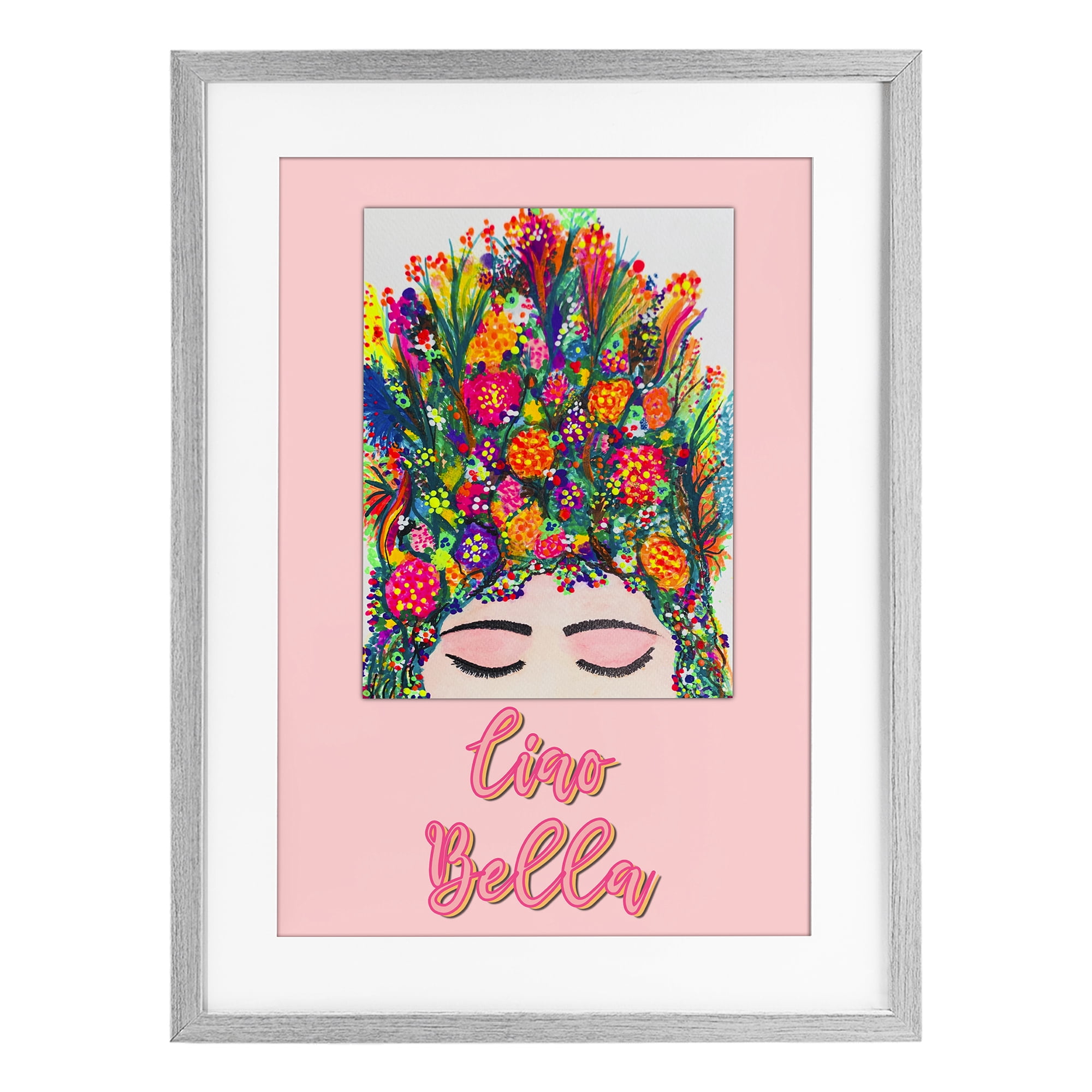 Stupell Industries Ciao Bella Floral Woman Gray Framed Print Under Glass, design by Pooja Dave