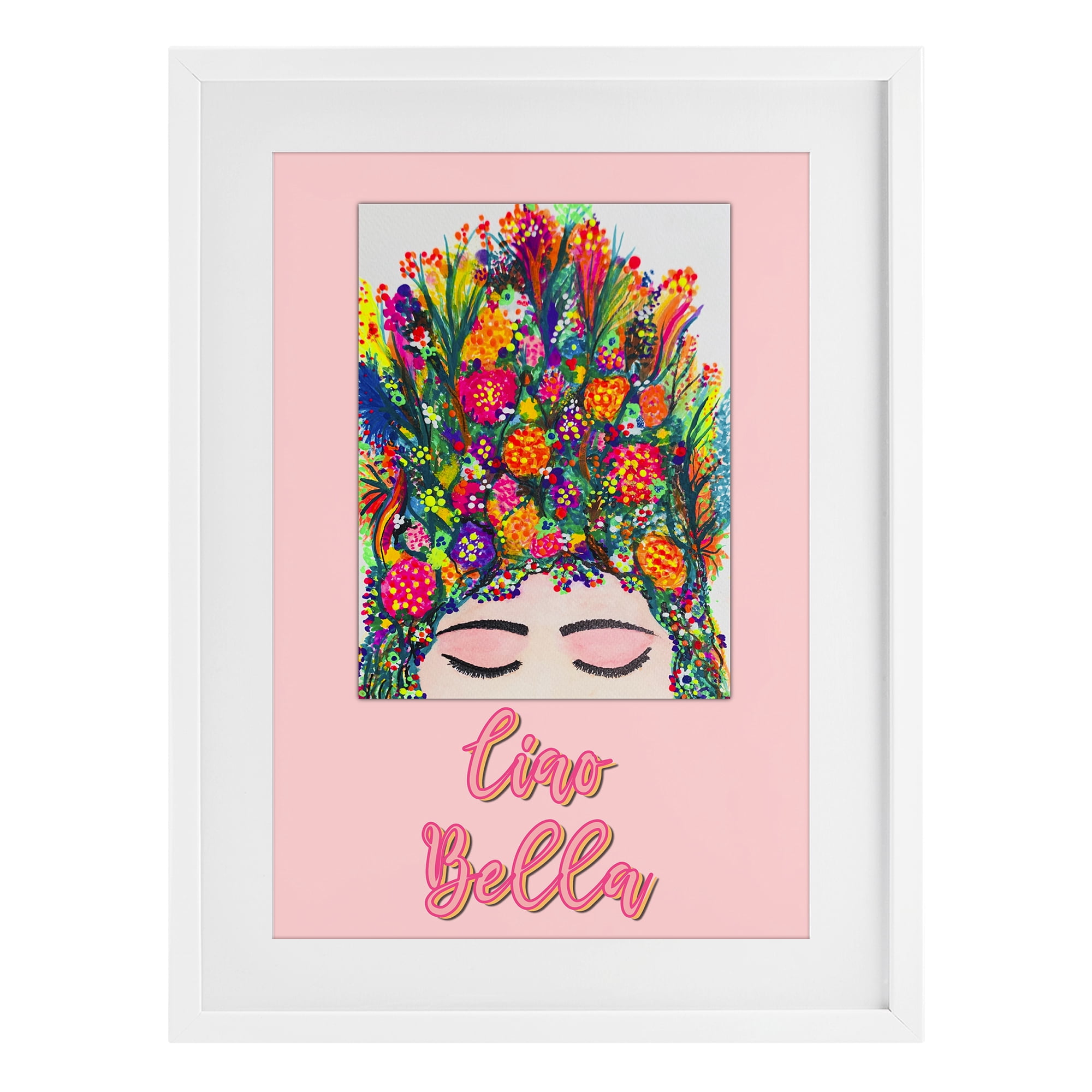 Stupell Industries Ciao Bella Floral Woman White Framed Print Under Glass, design by Pooja Dave
