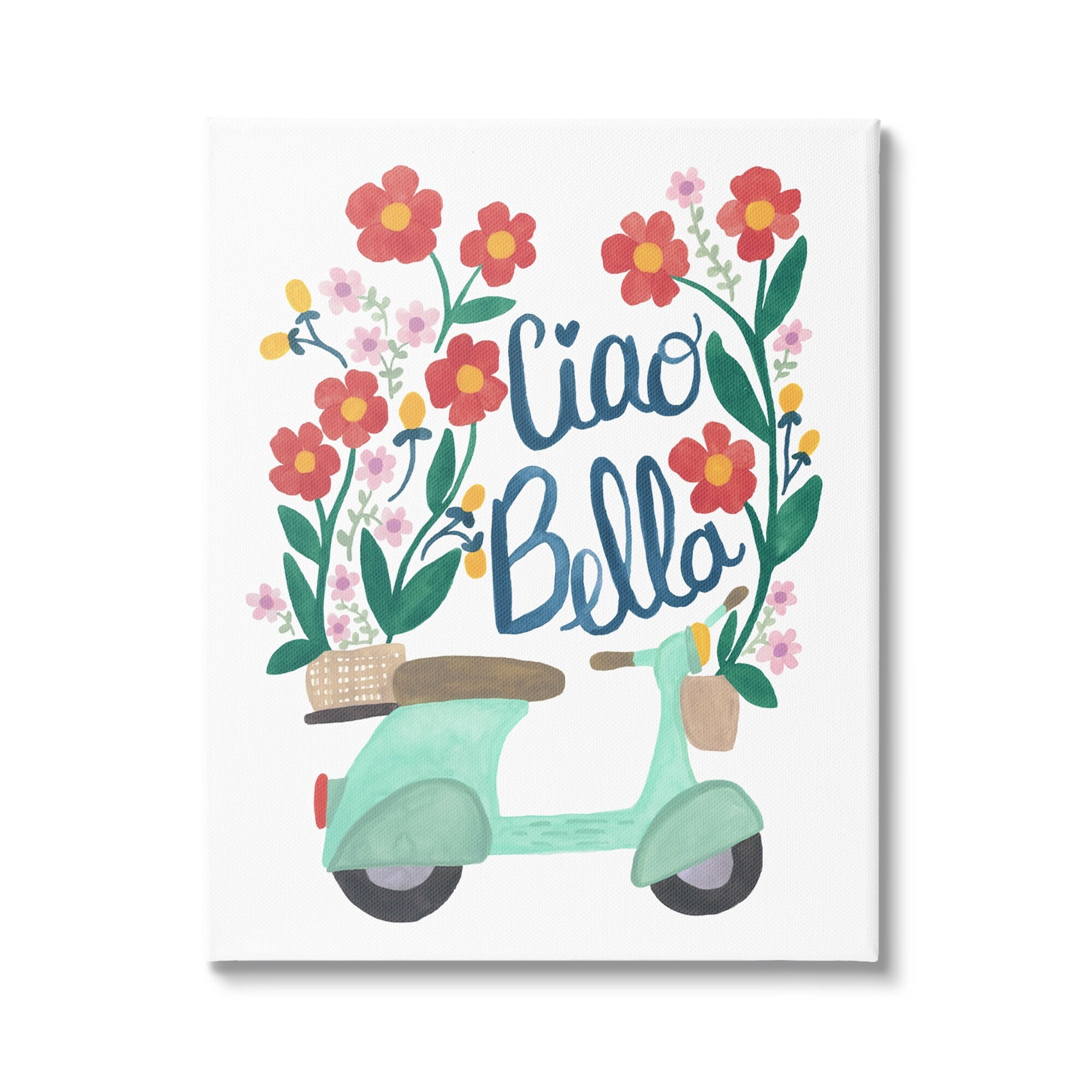 Stupell Industries Ciao Bella Motorbike Scooter Red Floral Design, 16 x 20, Design by Heather Strianese