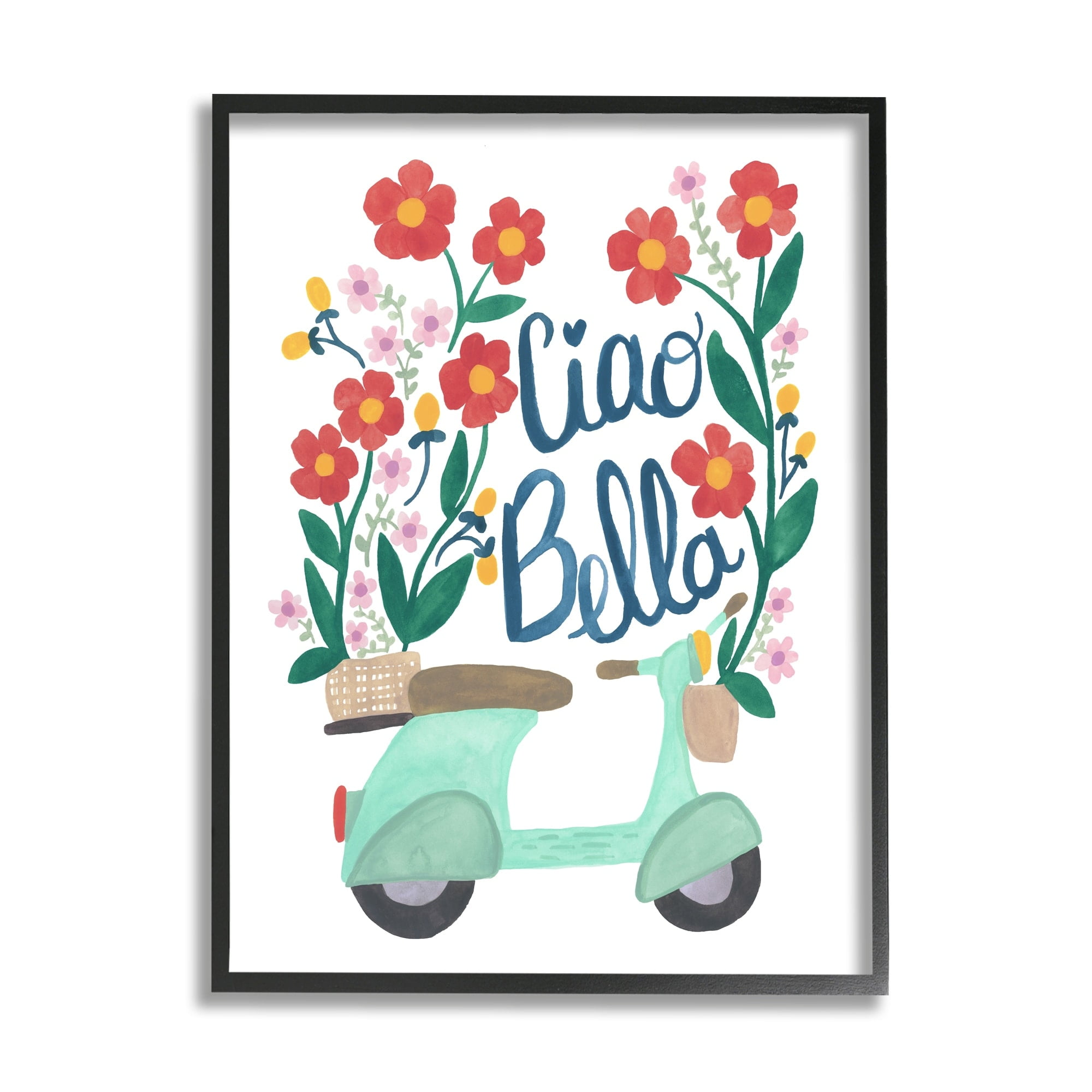 Stupell Industries Ciao Bella Motorbike Scooter Red Floral Design, 24 x 30, Design by Heather Strianese