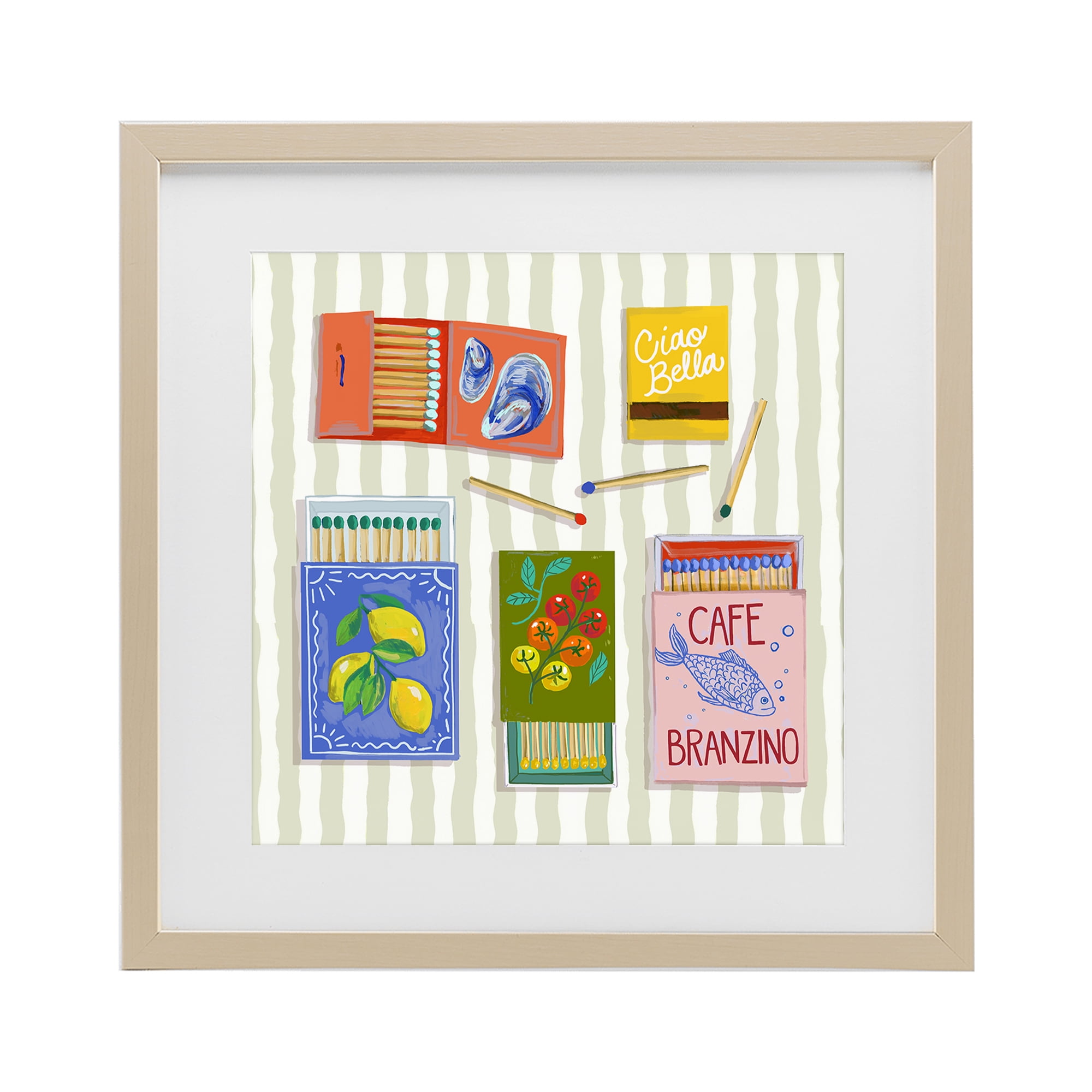 Stupell Industries Ciao Bella Seaside Matchboxes Birch Framed Print Under Glass, design by Rachel Nerney
