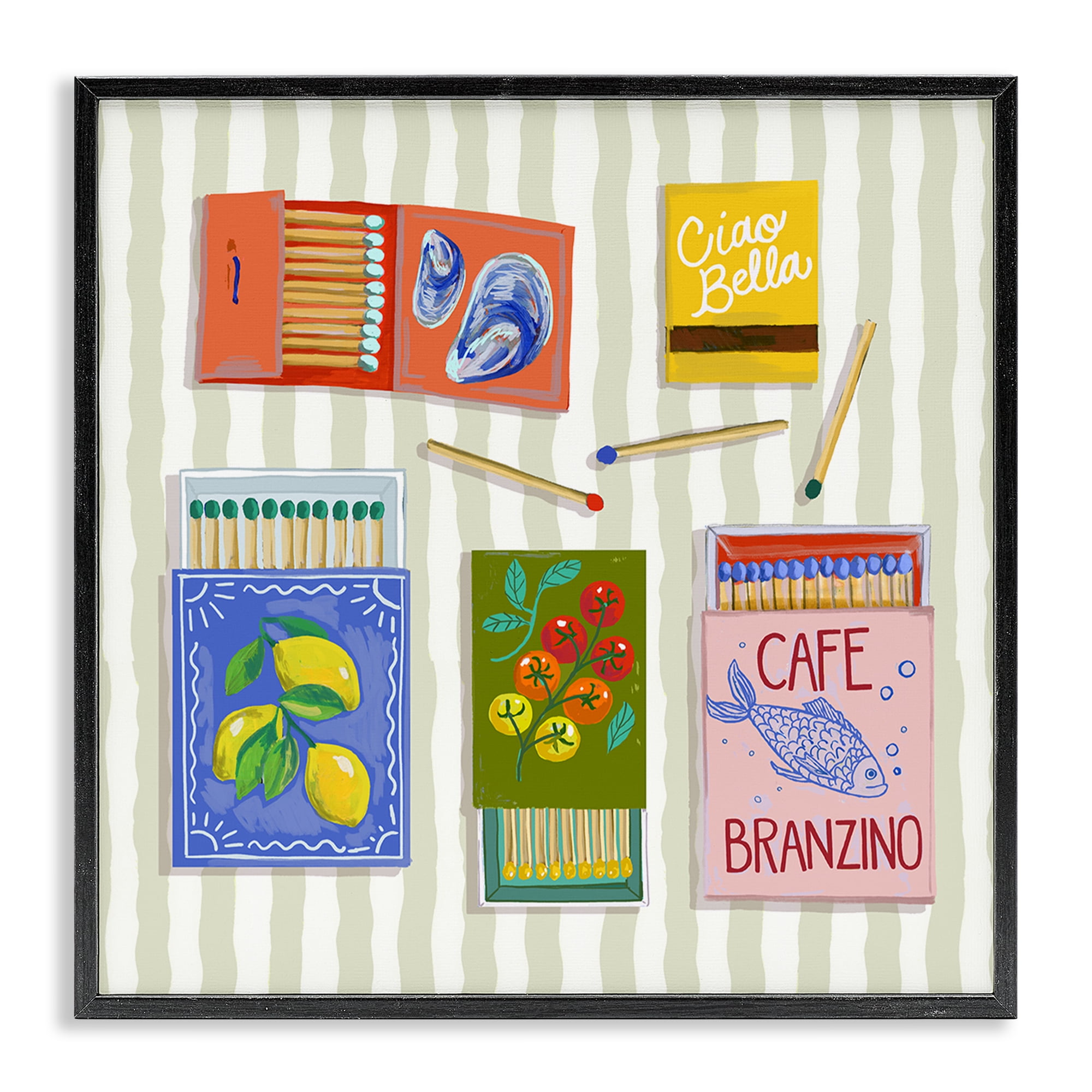 Stupell Industries Ciao Bella Seaside Matchboxes Black Framed Giclee Art, design by Rachel Nerney