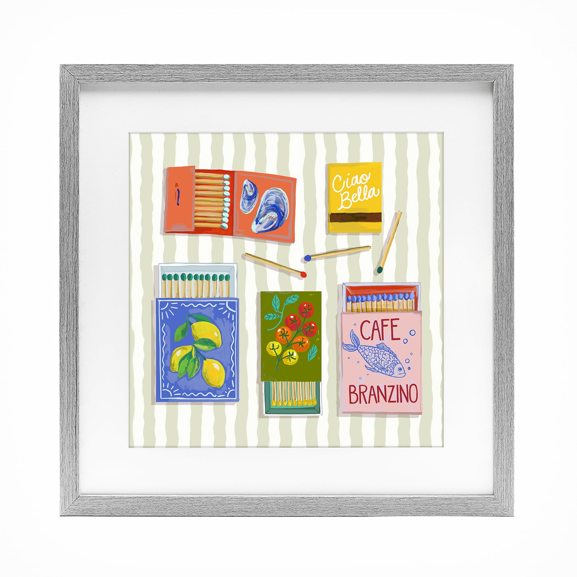 Stupell Industries Ciao Bella Seaside Matchboxes Gray Framed Print Under Glass, design by Rachel Nerney