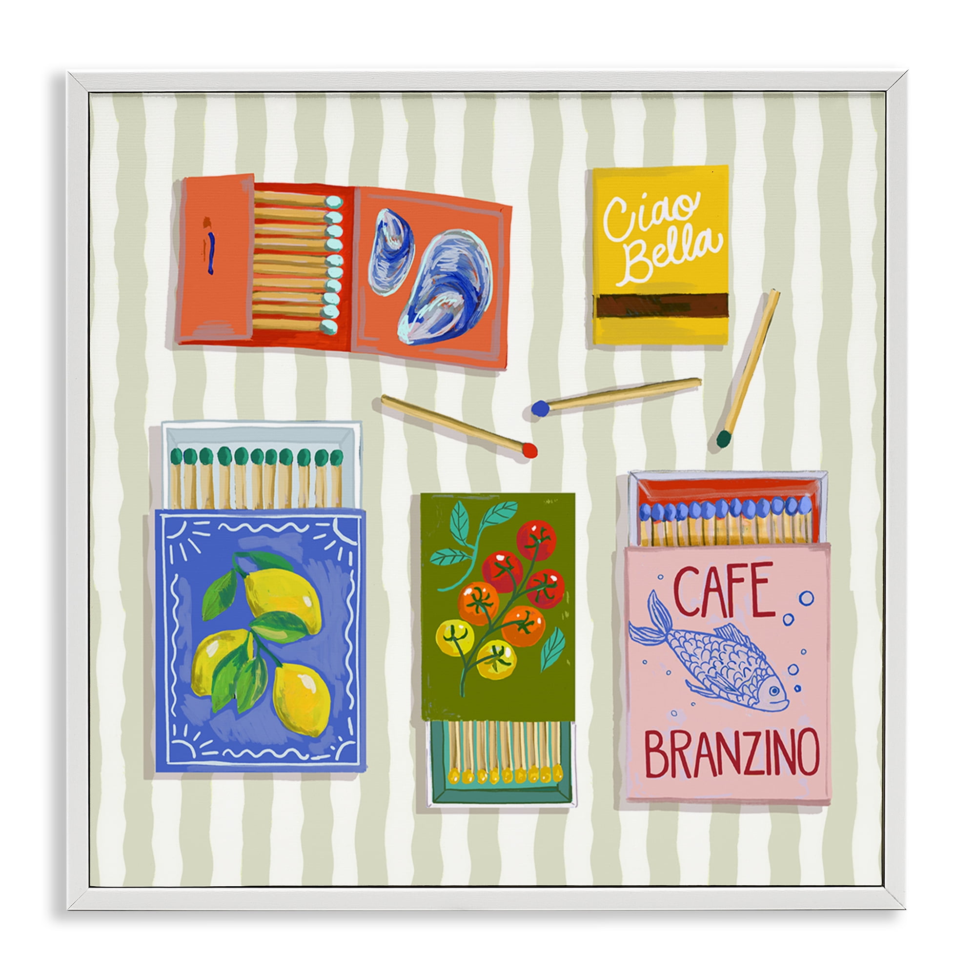 Stupell Industries Ciao Bella Seaside Matchboxes White Framed Giclee Art, design by Rachel Nerney