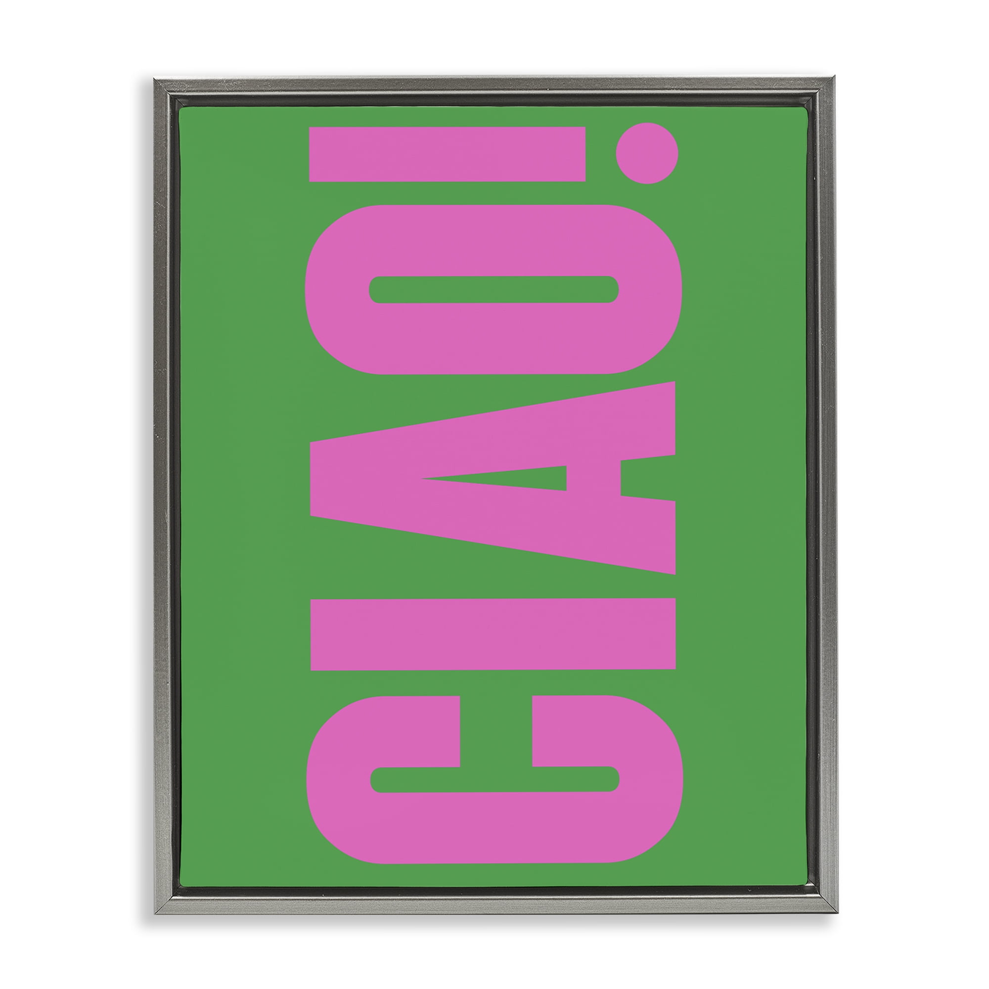 Stupell Industries Ciao Pink & Green Text & Numbers Painting Gray Floater Framed Canvas Art Print Wall Art, 25 x 31