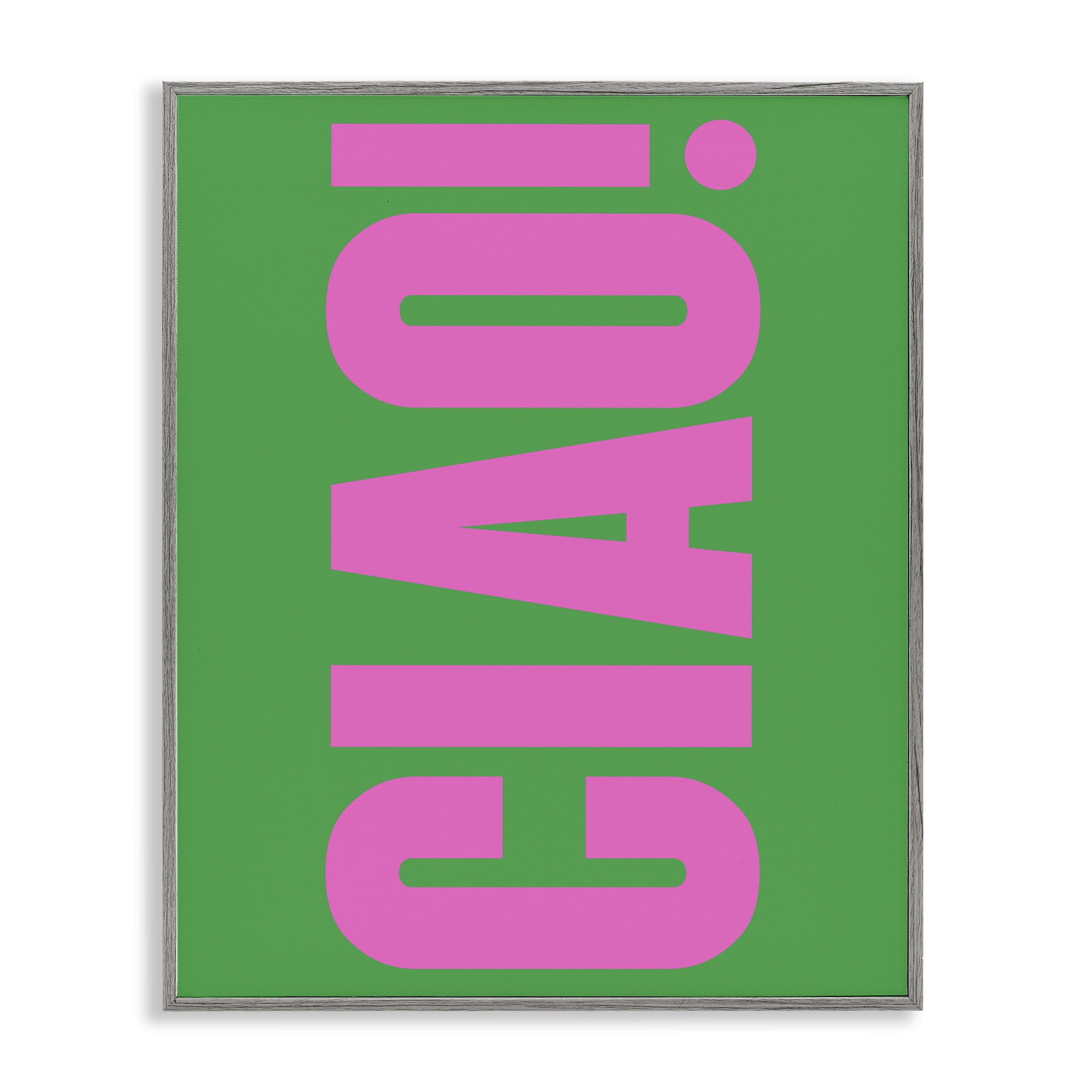 Stupell Industries Ciao Pink & Green Text & Numbers Painting Gray Framed Art Print Wall Art, 16 x 20