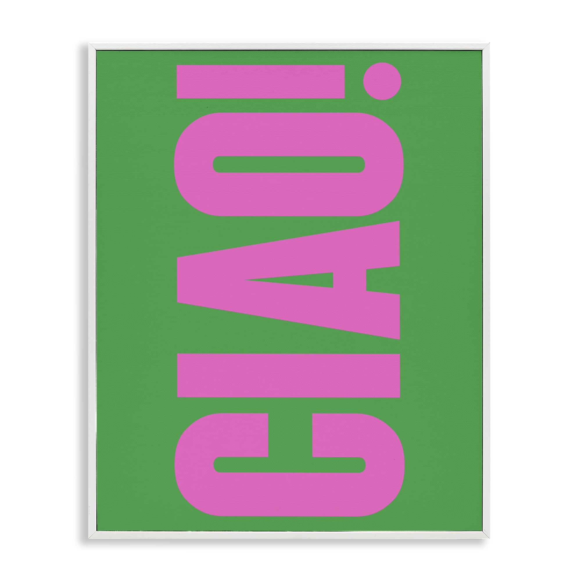 Stupell Industries Ciao Pink & Green Text & Numbers Painting White Framed Art Print Wall Art, 16 x 20
