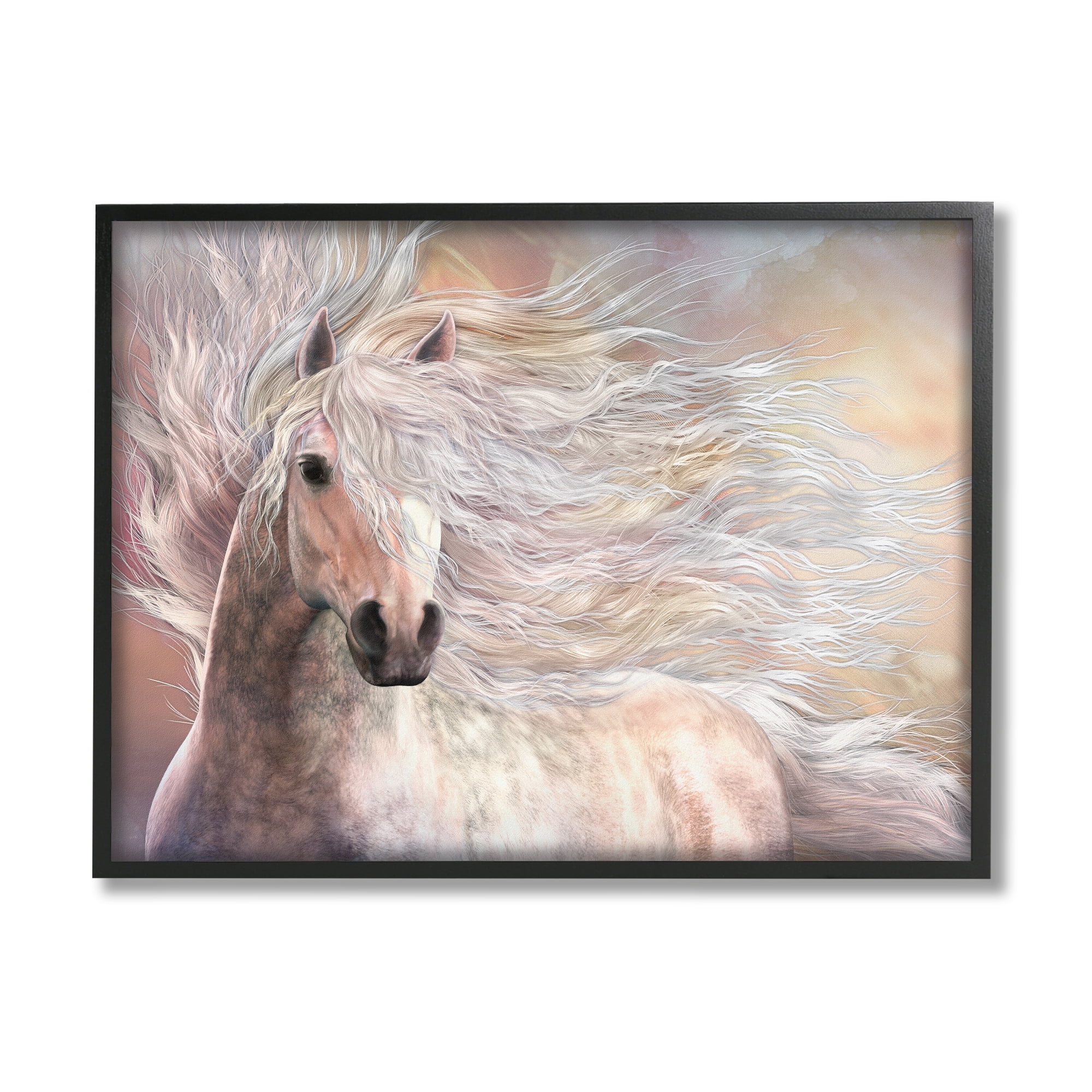 Stupell Industries Cielo Windblown Stallion Portrait Animals & Insects Painting Black Framed Art Print Wall Art, 30 x 24