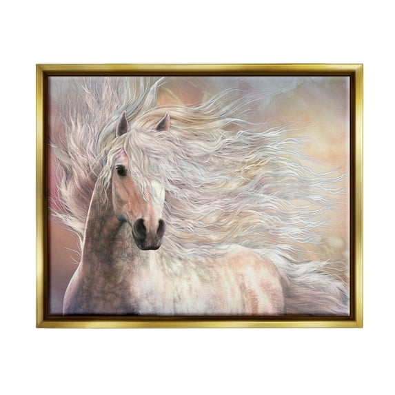Stupell Industries Cielo Windblown Stallion Portrait Animals & Insects Painting Gold Floater Framed Canvas Art Print Wall Art, 31 x 25