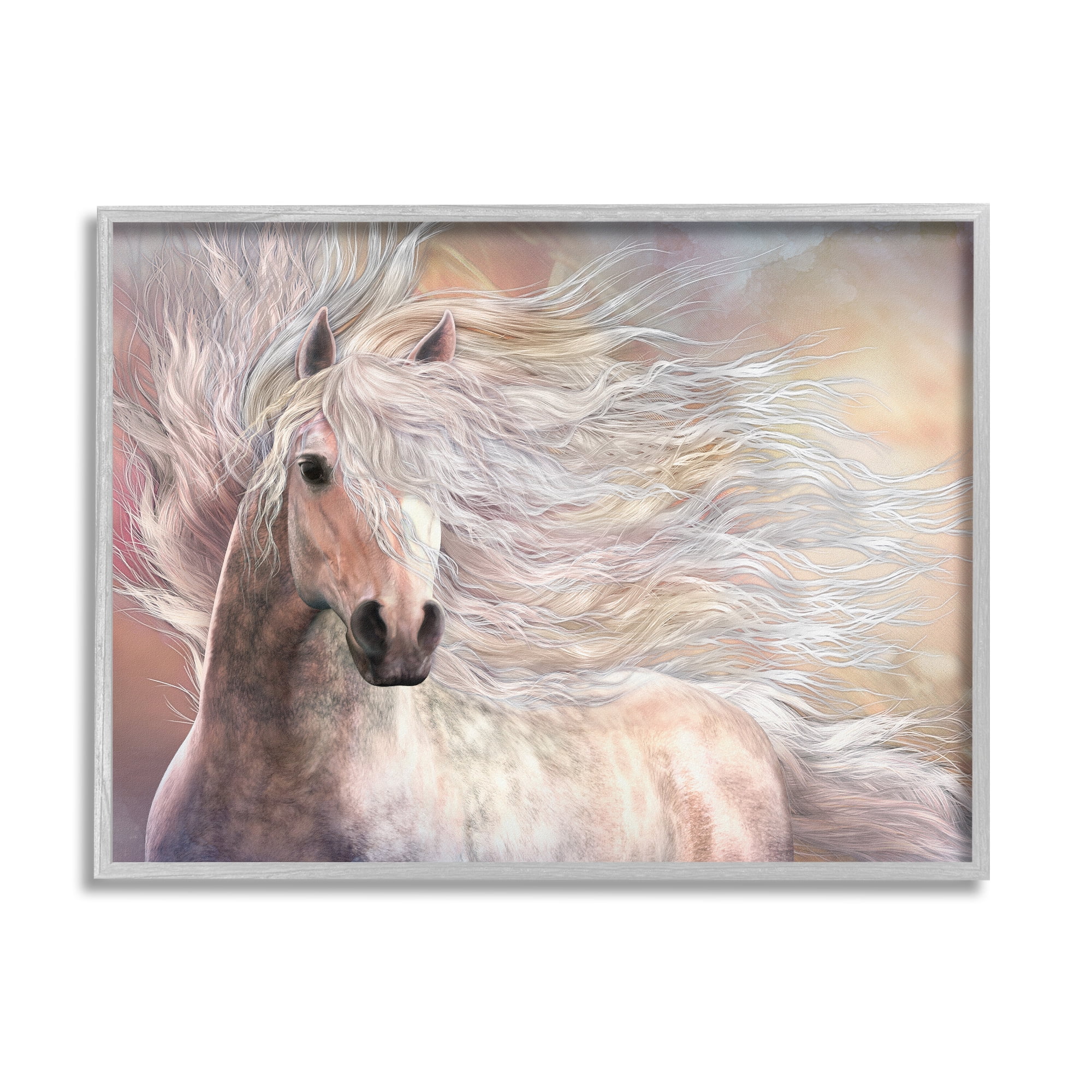 Stupell Industries Cielo Windblown Stallion Portrait Animals & Insects Painting Gray Framed Art Print Wall Art, 14 x 11