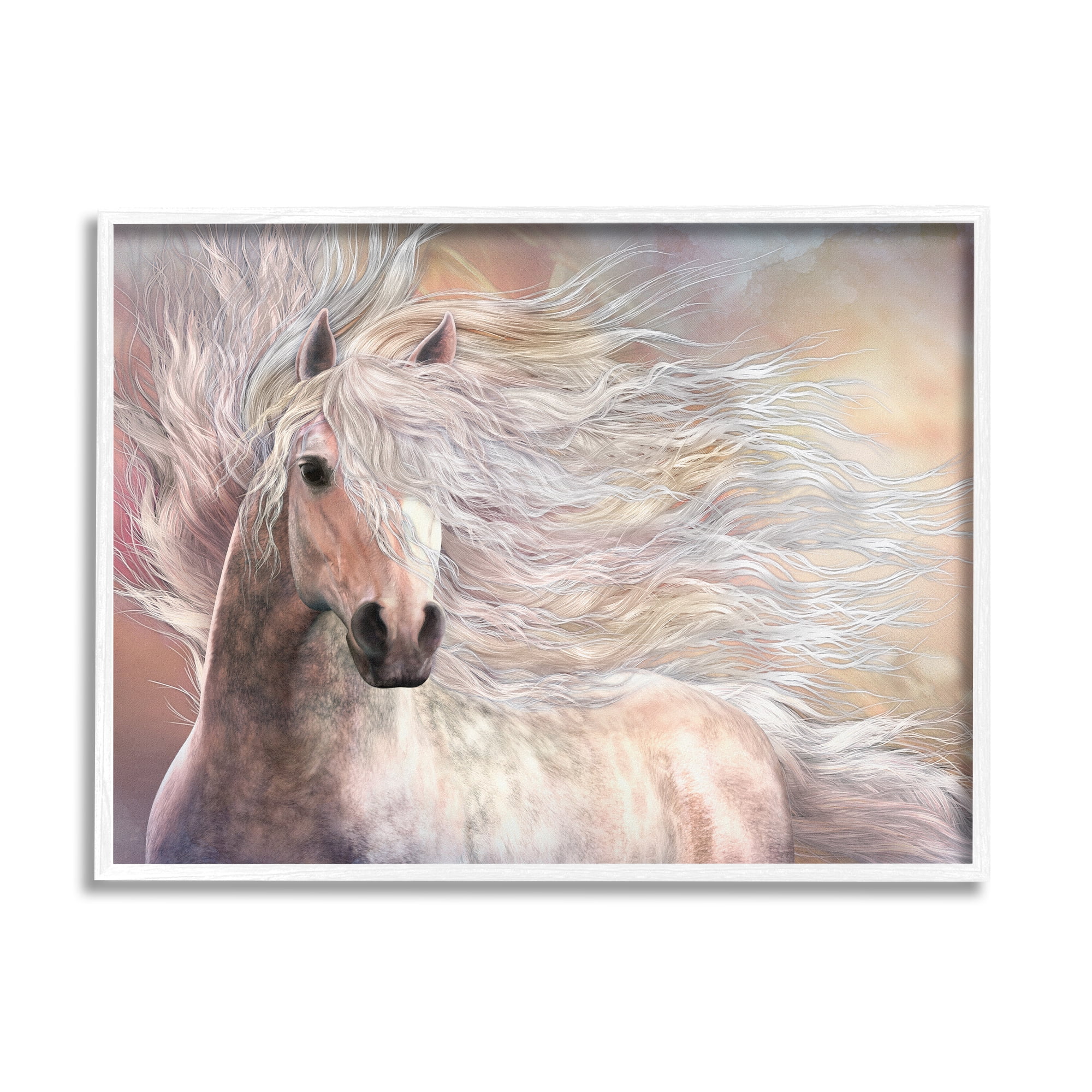 Stupell Industries Cielo Windblown Stallion Portrait Animals & Insects Painting White Framed Art Print Wall Art, 14 x 11