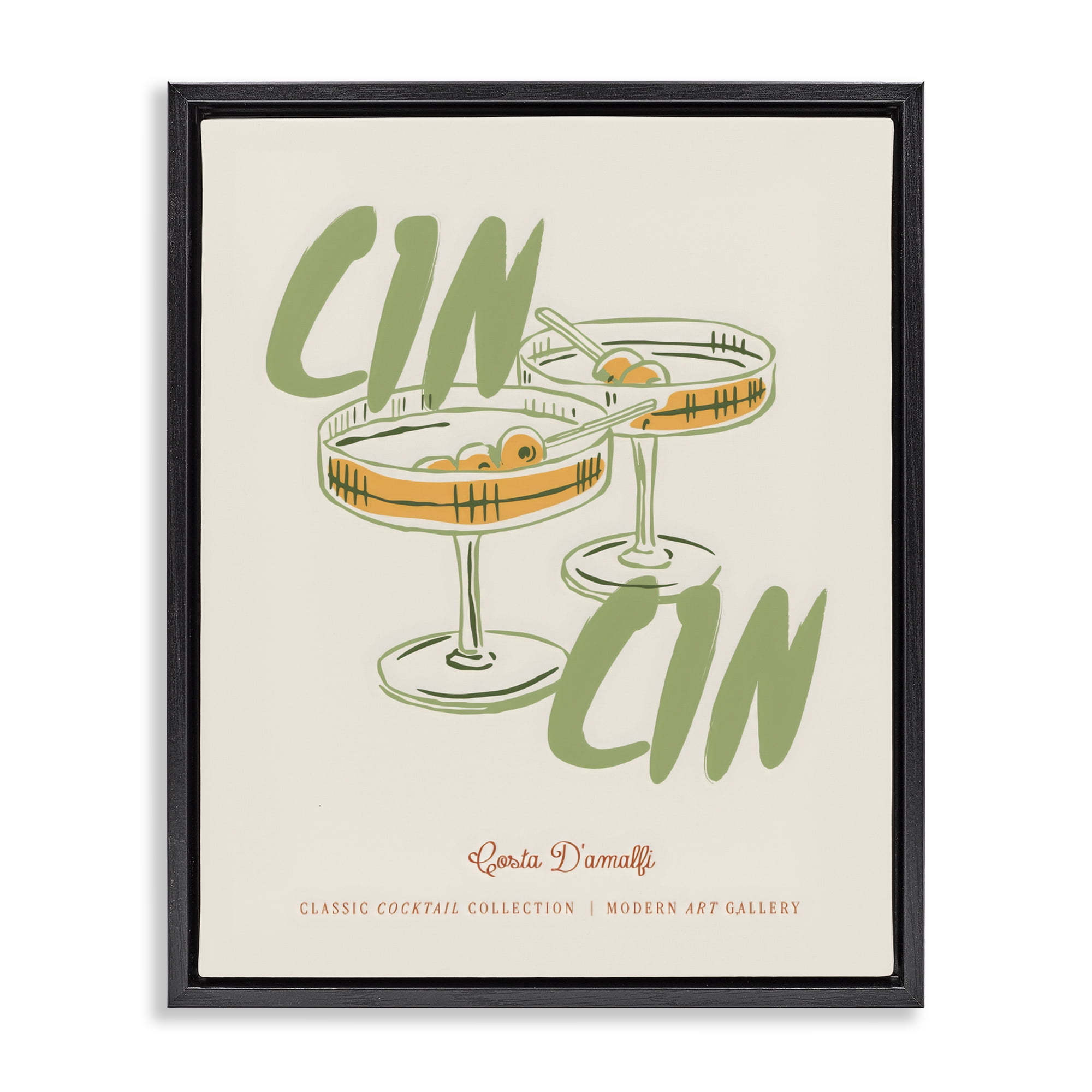 Stupell Industries Cin Cin Amalfi Cocktail Black Framed Floater Canvas Wall Art, design by The Prints Vibe