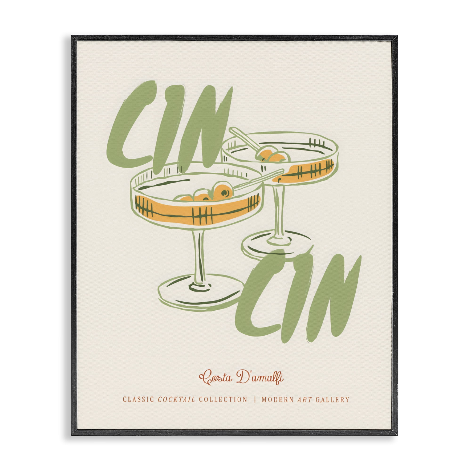 Stupell Industries Cin Cin Amalfi Cocktail Black Framed Giclee Art, design by The Prints Vibe