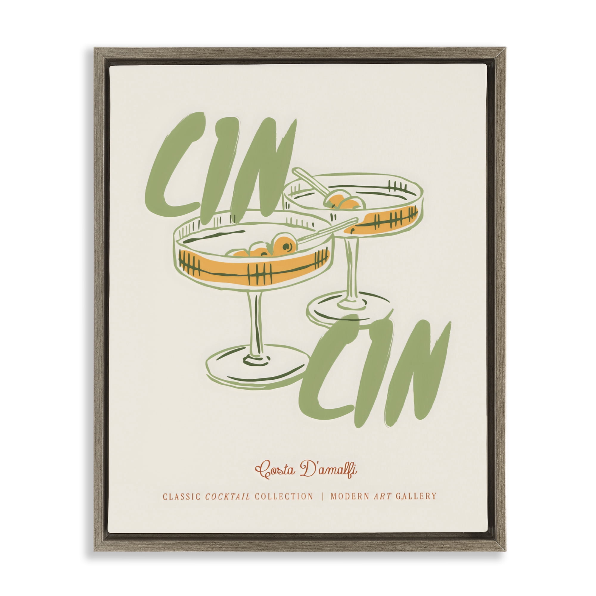 Stupell Industries Cin Cin Amalfi Cocktail Brown Framed Floater Canvas Wall Art, design by The Prints Vibe