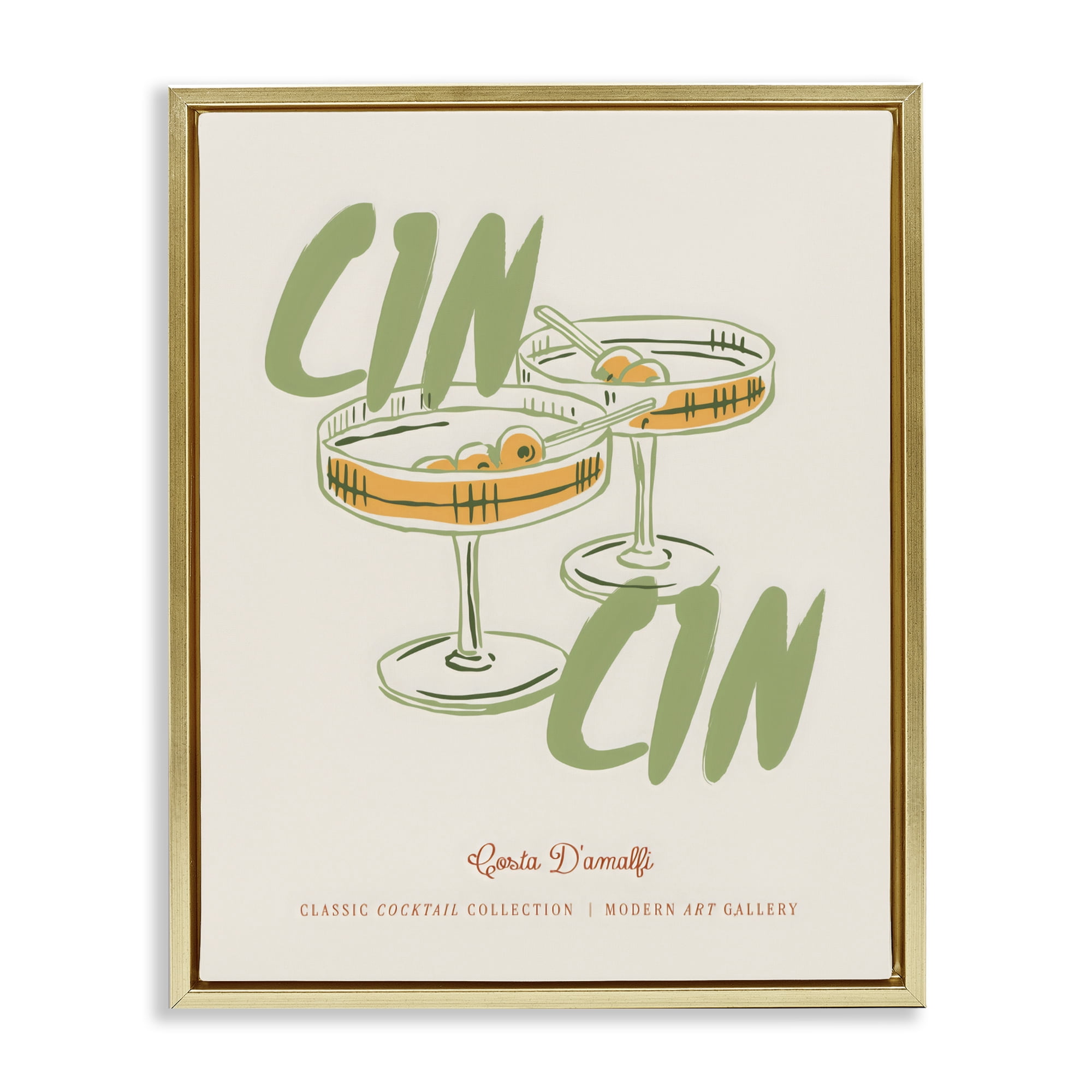Stupell Industries Cin Cin Amalfi Cocktail Gold Framed Floater Canvas Wall Art, design by The Prints Vibe