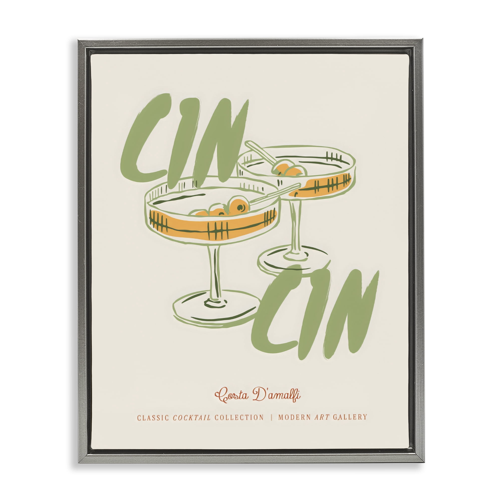 Stupell Industries Cin Cin Amalfi Cocktail Gray Framed Floater Canvas Wall Art, design by The Prints Vibe