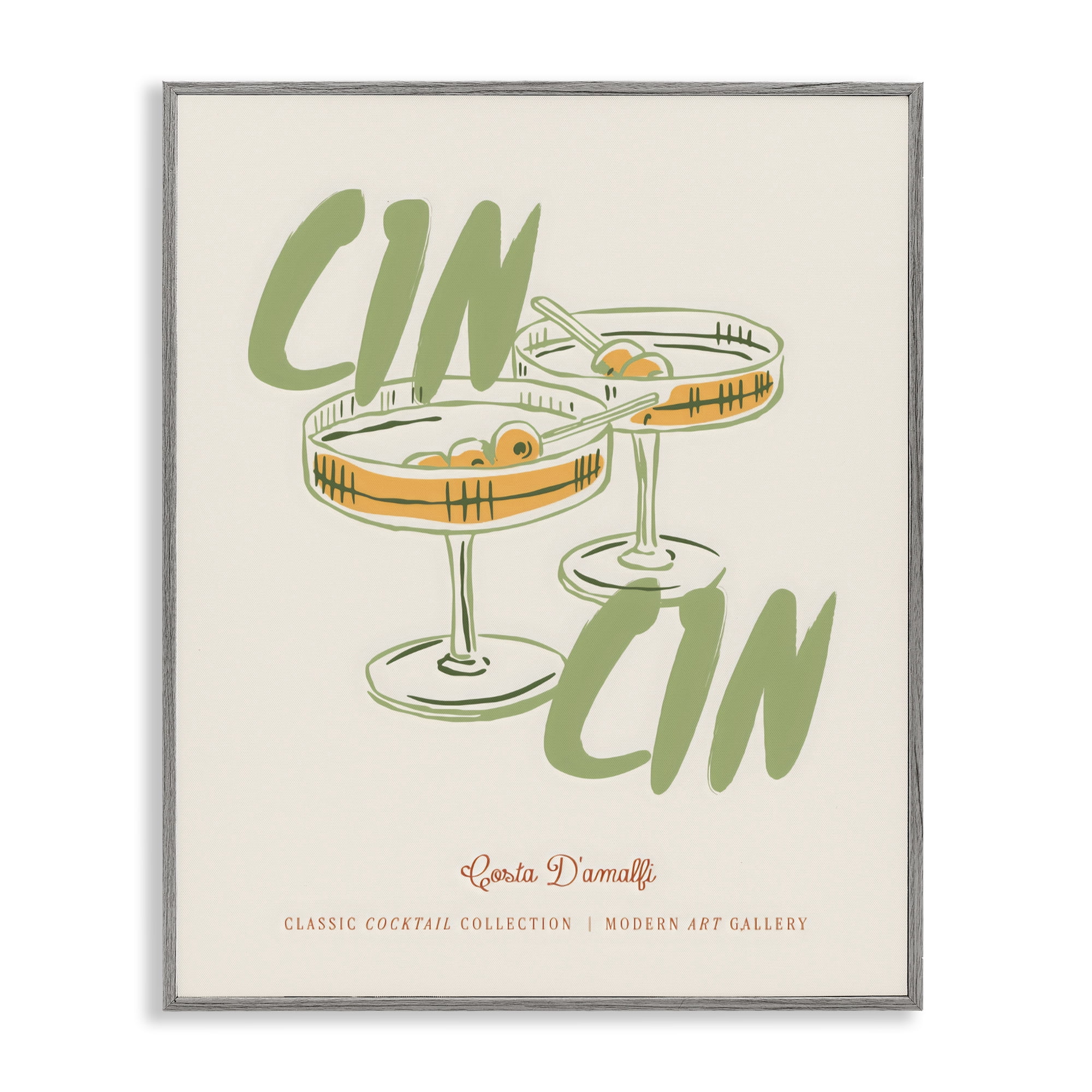 Stupell Industries Cin Cin Amalfi Cocktail Gray Framed Giclee Art, design by The Prints Vibe
