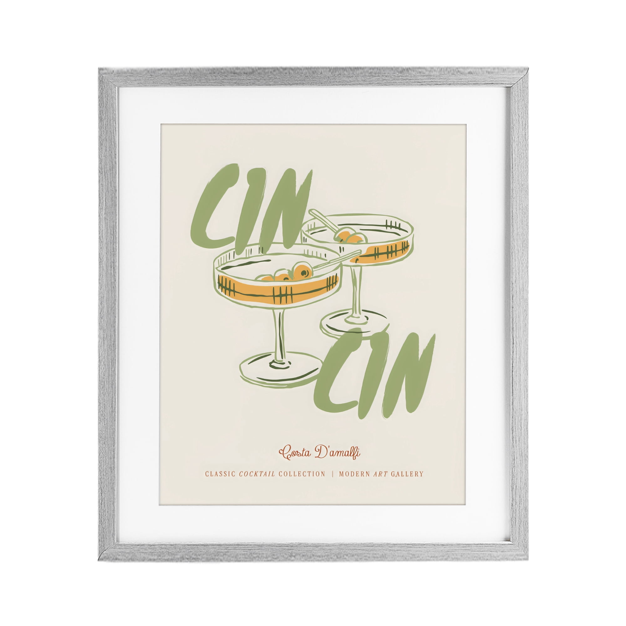 Stupell Industries Cin Cin Amalfi Cocktail Gray Framed Print Under Glass, design by The Prints Vibe