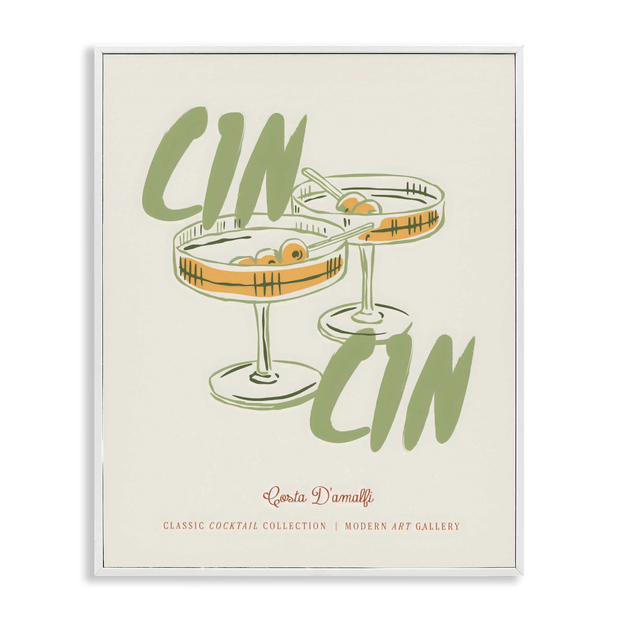 Stupell Industries Cin Cin Amalfi Cocktail White Framed Giclee Art, design by The Prints Vibe