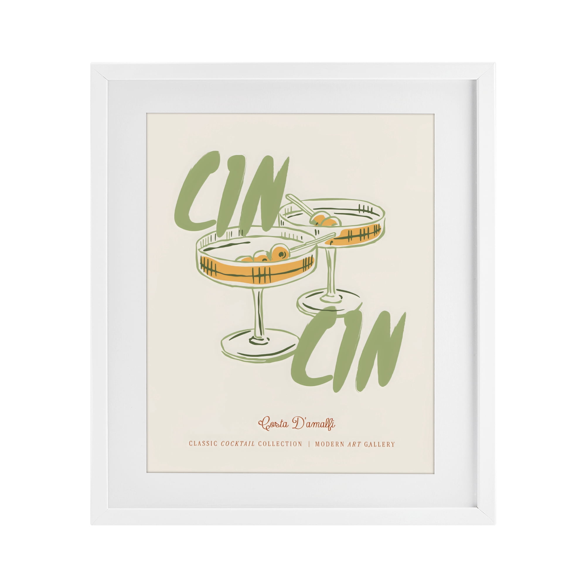 Stupell Industries Cin Cin Amalfi Cocktail White Framed Print Under Glass, design by The Prints Vibe