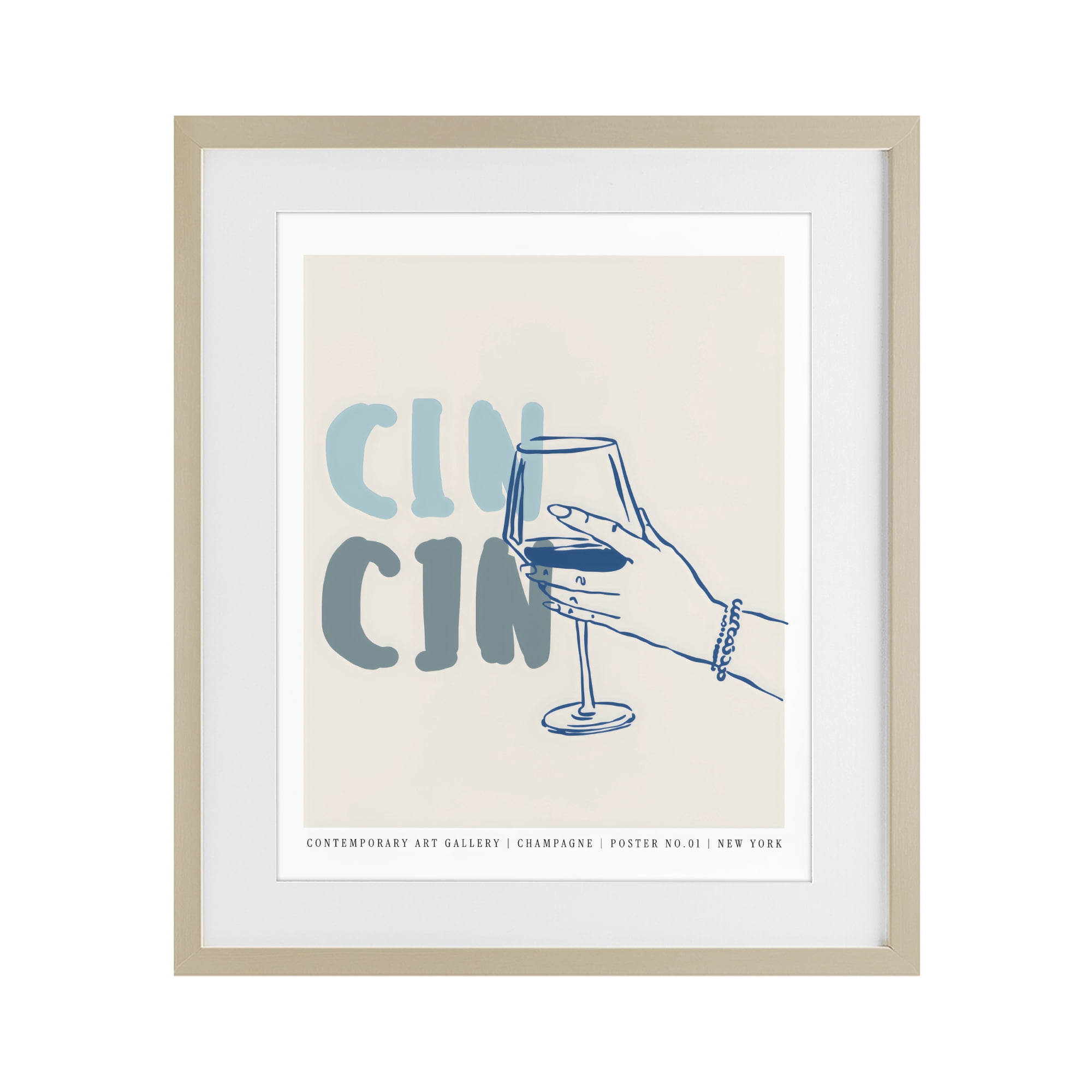 Stupell Industries Cin Cin Blue Champagne Toast Birch Framed Print Under Glass, design by The Prints Vibe