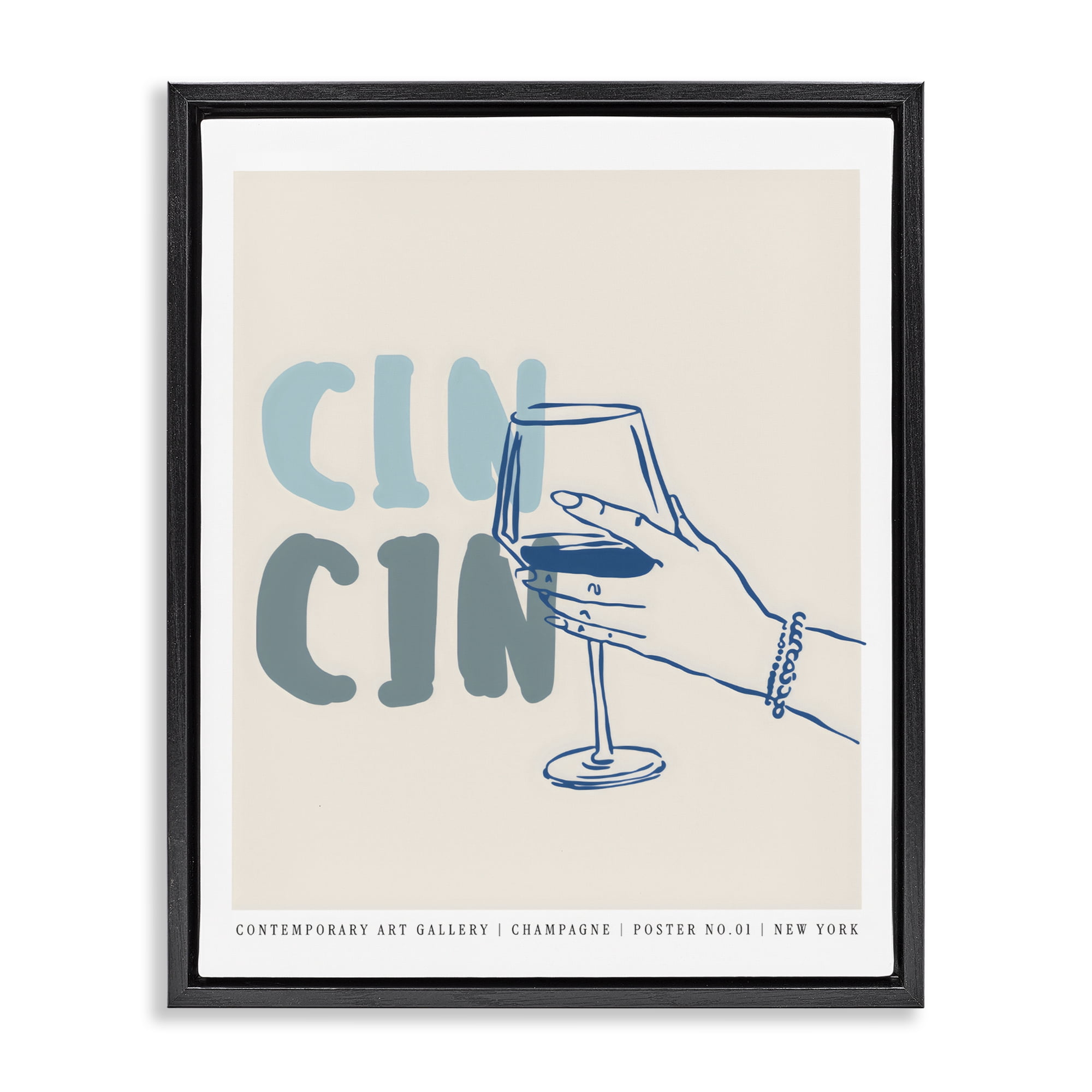 Stupell Industries Cin Cin Blue Champagne Toast Black Framed Floater Canvas Wall Art, design by The Prints Vibe