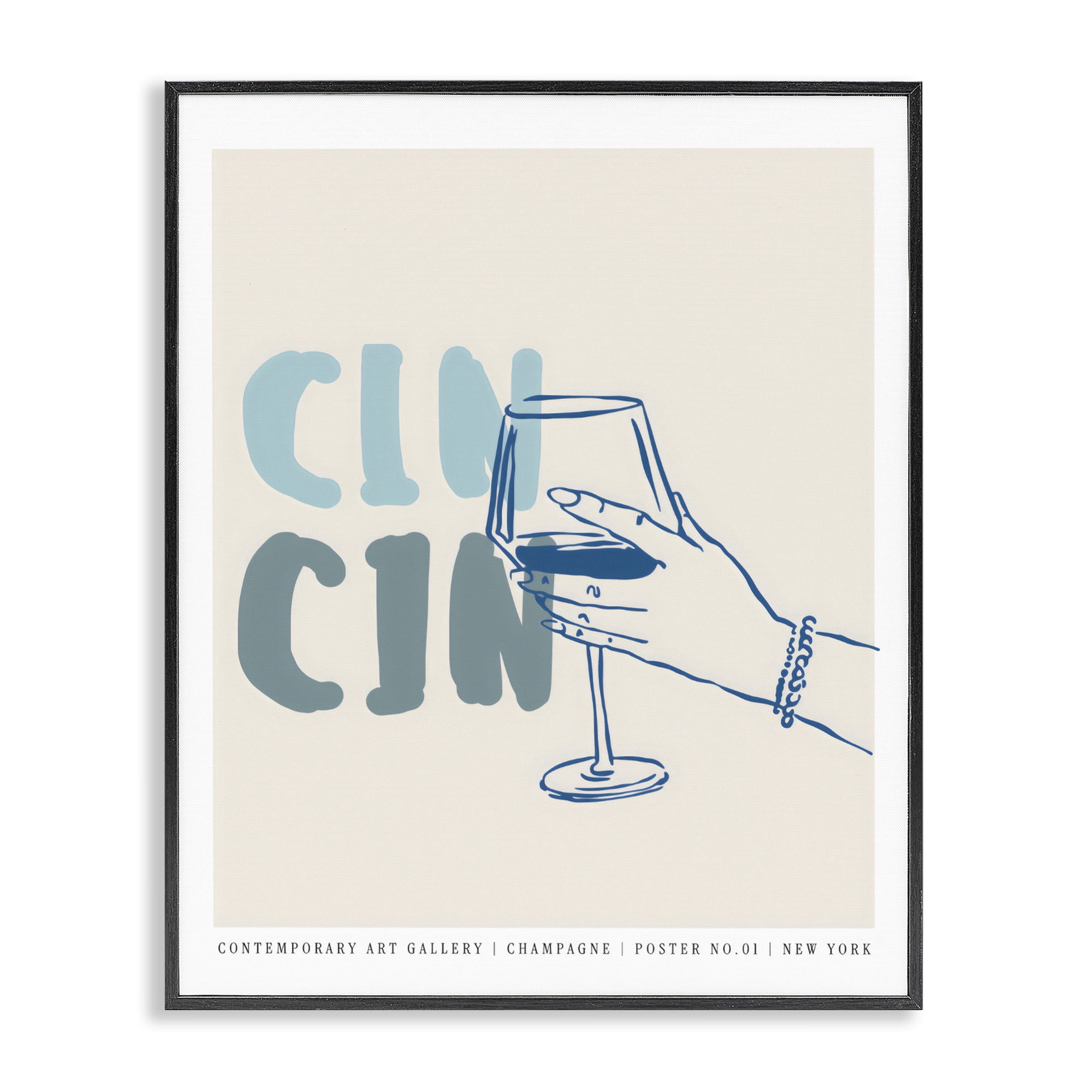 Stupell Industries Cin Cin Blue Champagne Toast Black Framed Giclee Art, design by The Prints Vibe