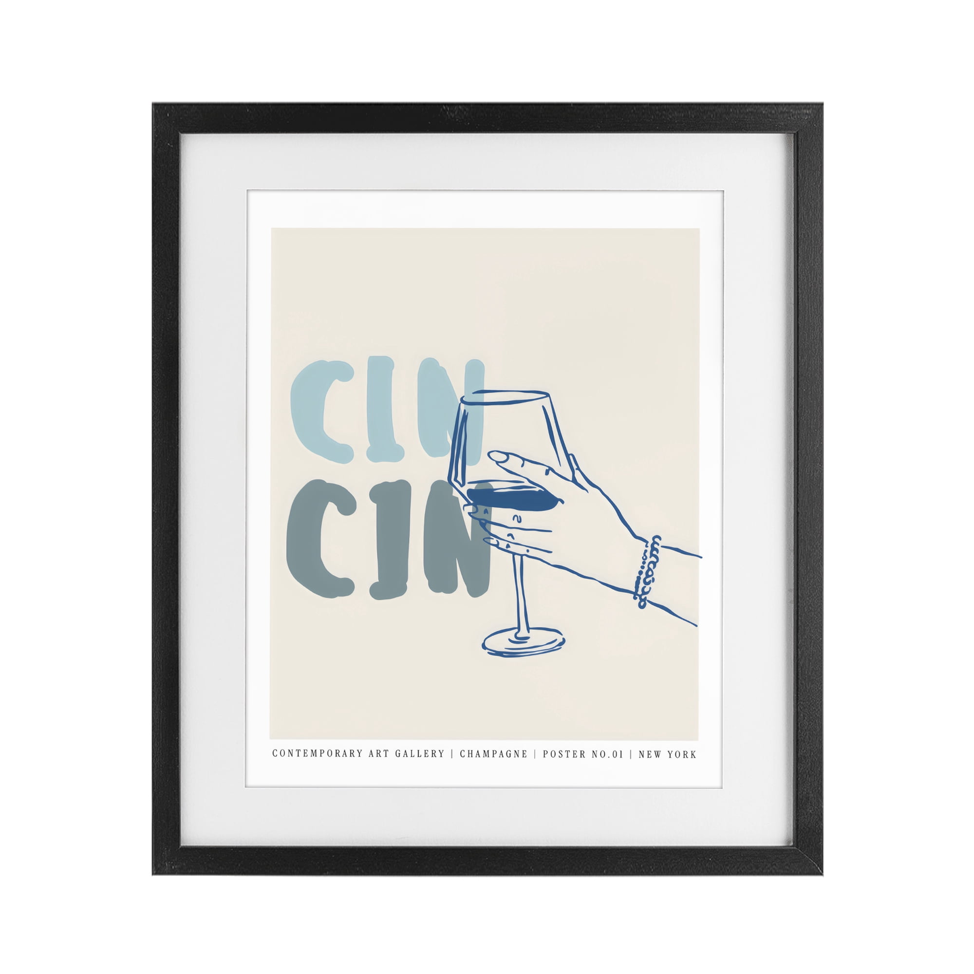Stupell Industries Cin Cin Blue Champagne Toast Black Framed Print Under Glass, design by The Prints Vibe