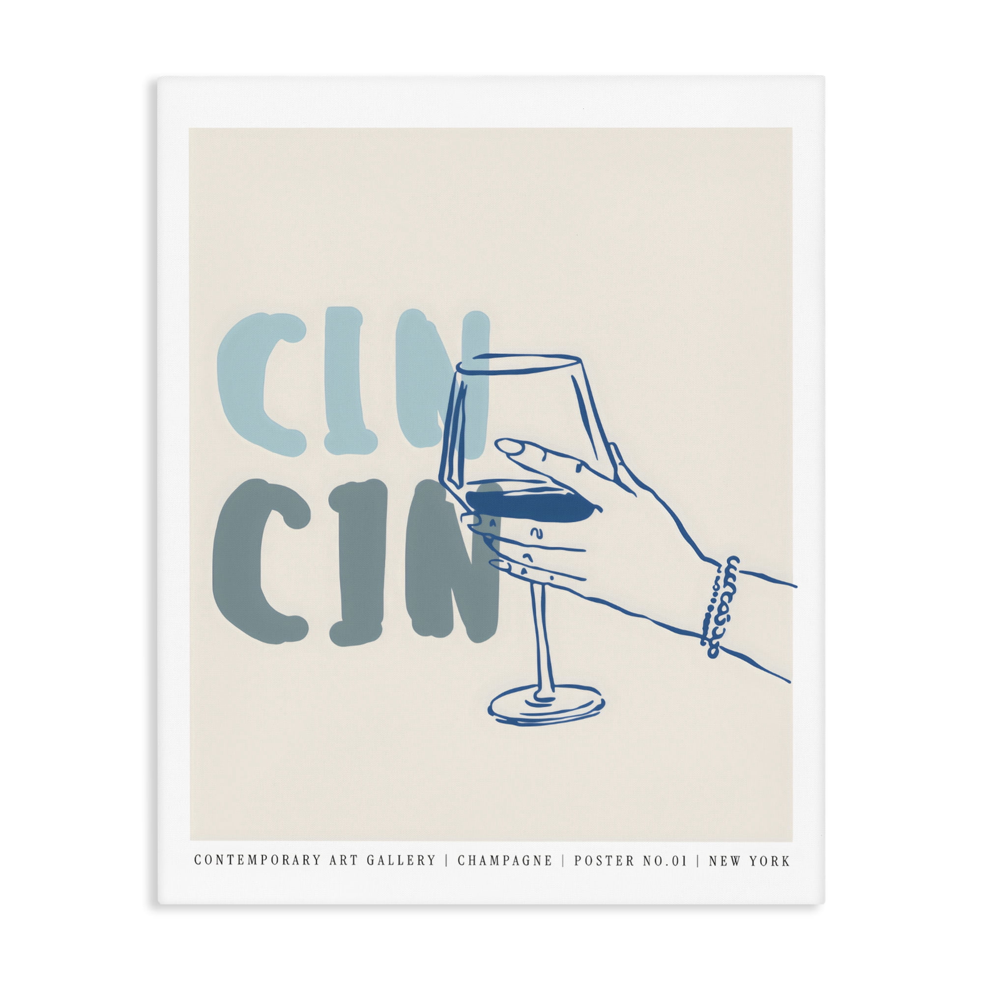 Stupell Industries Cin Cin Blue Champagne Toast Canvas Wall Art, design by The Prints Vibe