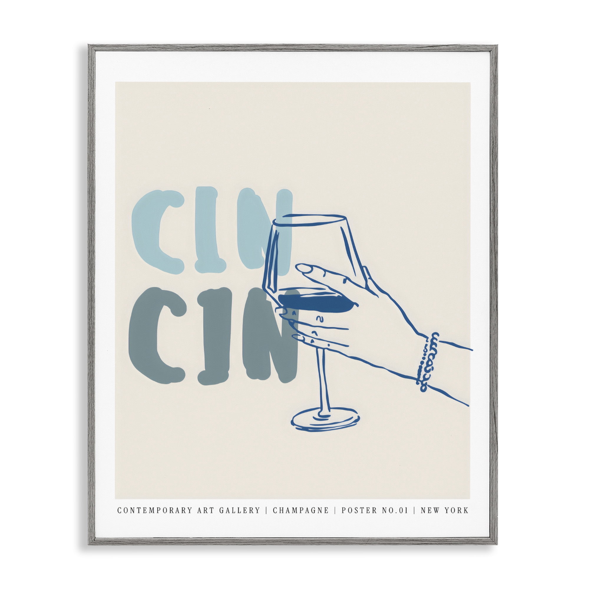 Stupell Industries Cin Cin Blue Champagne Toast Gray Framed Giclee Art, design by The Prints Vibe