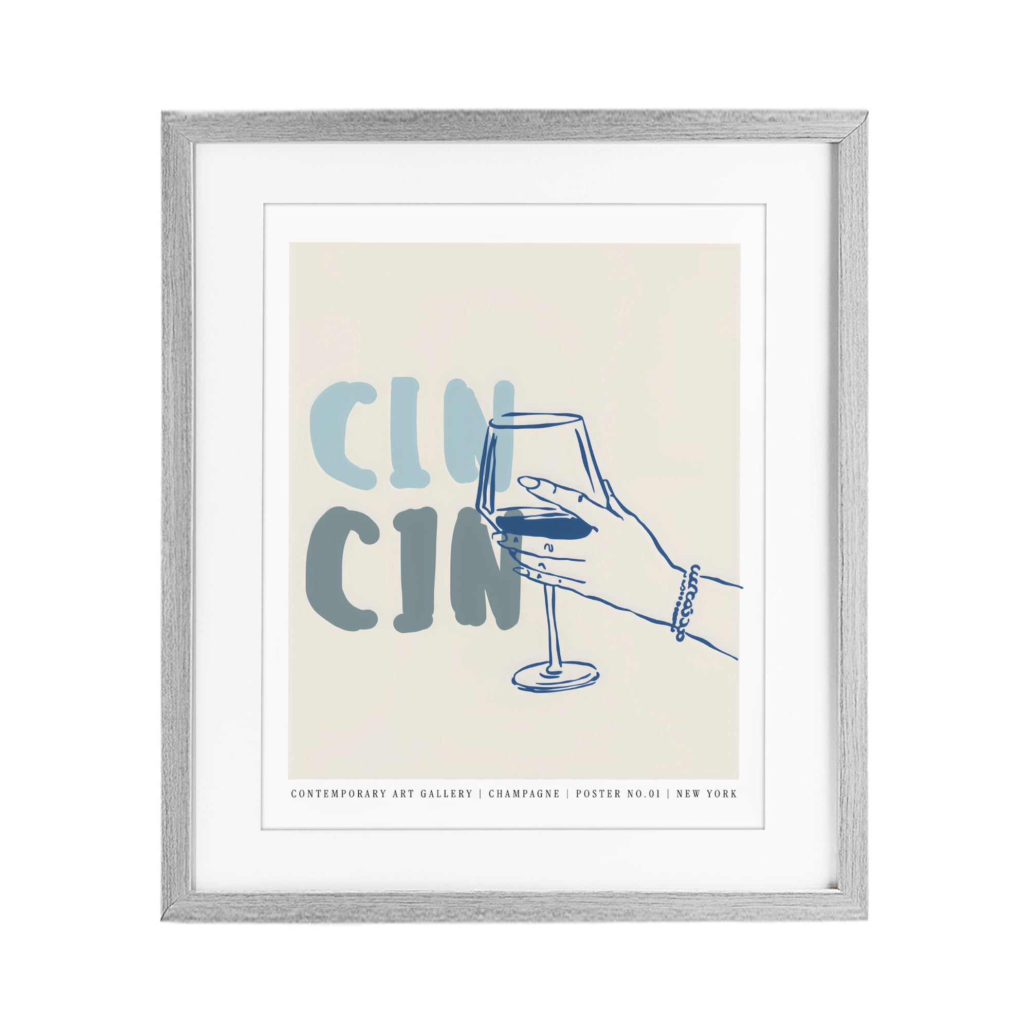 Stupell Industries Cin Cin Blue Champagne Toast Gray Framed Print Under Glass, design by The Prints Vibe