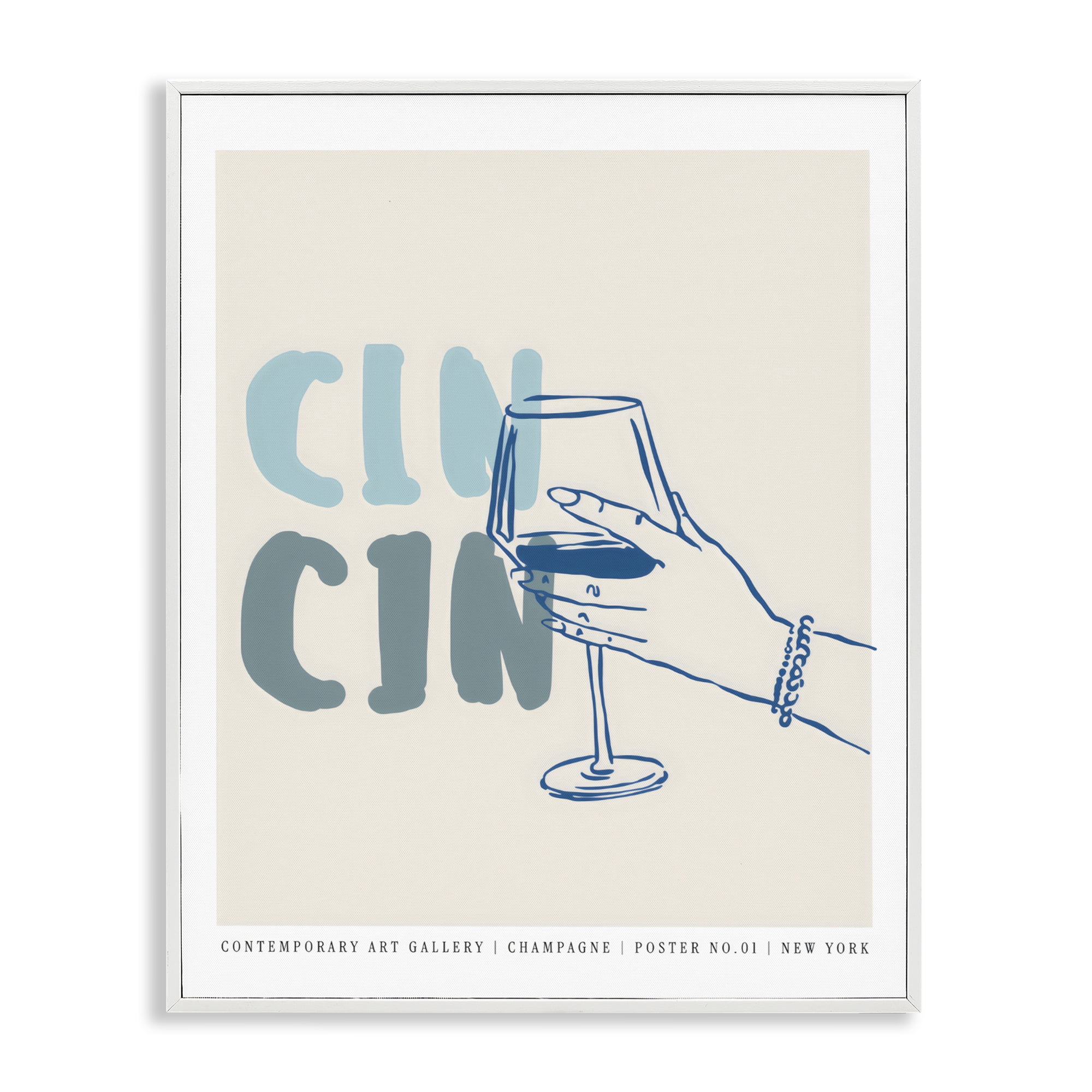Stupell Industries Cin Cin Blue Champagne Toast White Framed Giclee Art, design by The Prints Vibe