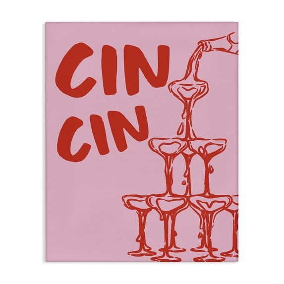 Stupell Industries Cin Cin Champagne Tower Quotes and Sayings Painting Wrapped Canvas Canvas Art Print Wall Art, 30 x 40