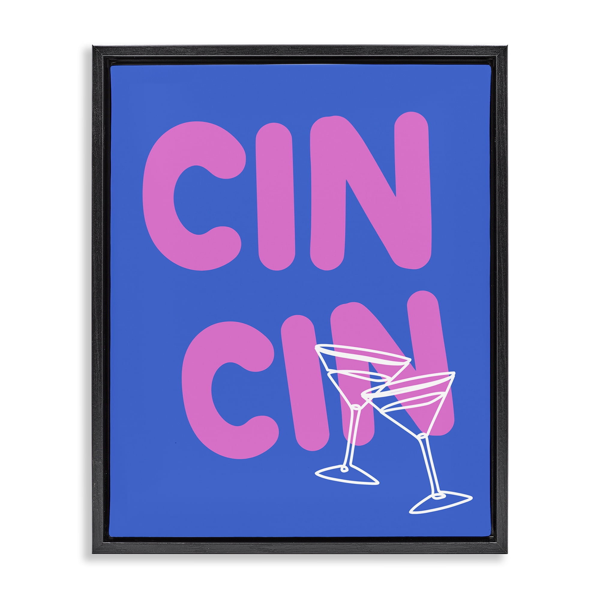 Stupell Industries Cin Cin Cheers Glasses Food & Beverage Painting Black Floater Framed Canvas Art Print Wall Art, 17 x 21