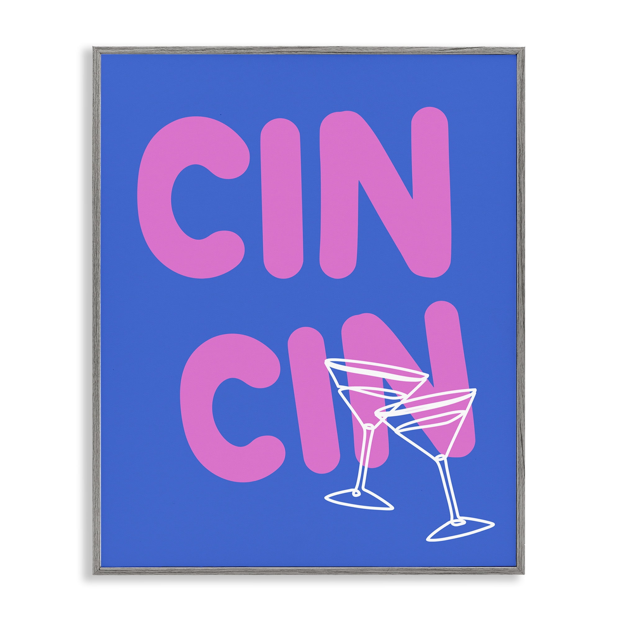 Stupell Industries Cin Cin Cheers Glasses Food & Beverage Painting Gray Framed Art Print Wall Art, 16 x 20