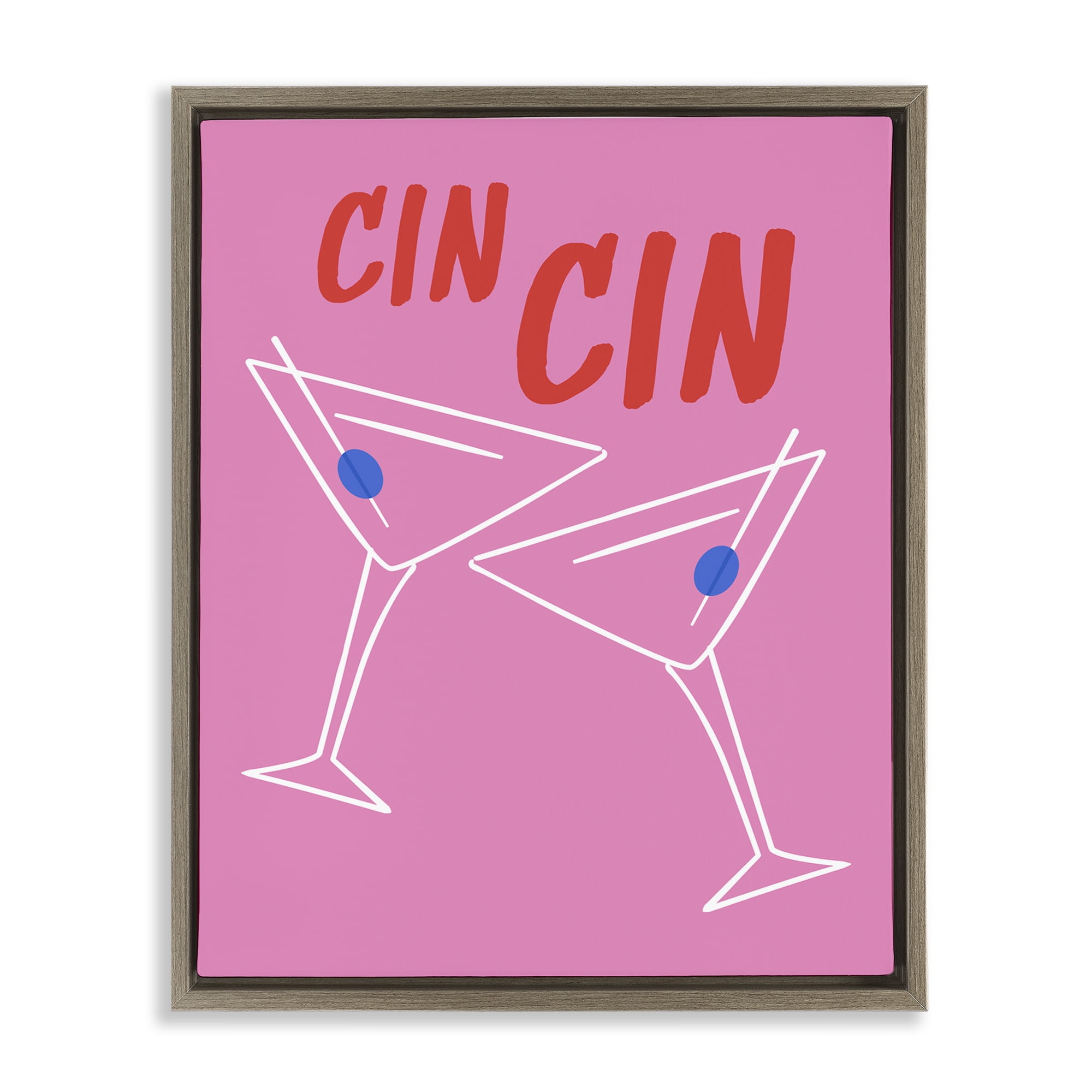 Stupell Industries Cin Cin Martinis Food & Beverage Painting Brown Floater Framed Canvas Art Print Wall Art, 25 x 31