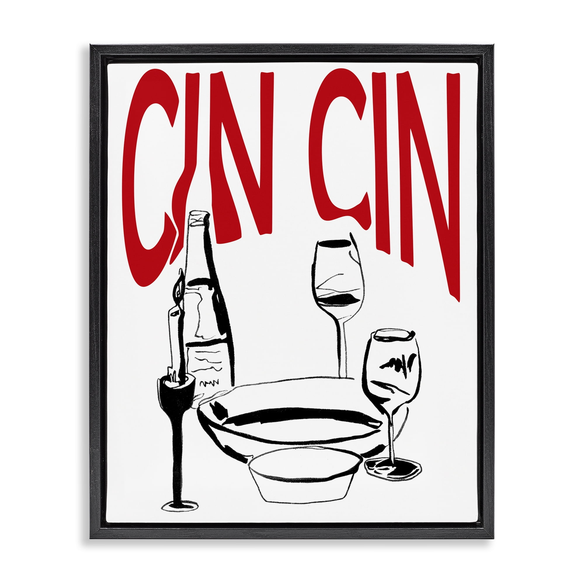 Stupell Industries Cin Cin Wine Glasses Food & Beverage Painting Black Floater Framed Canvas Art Print Wall Art, 17 x 21