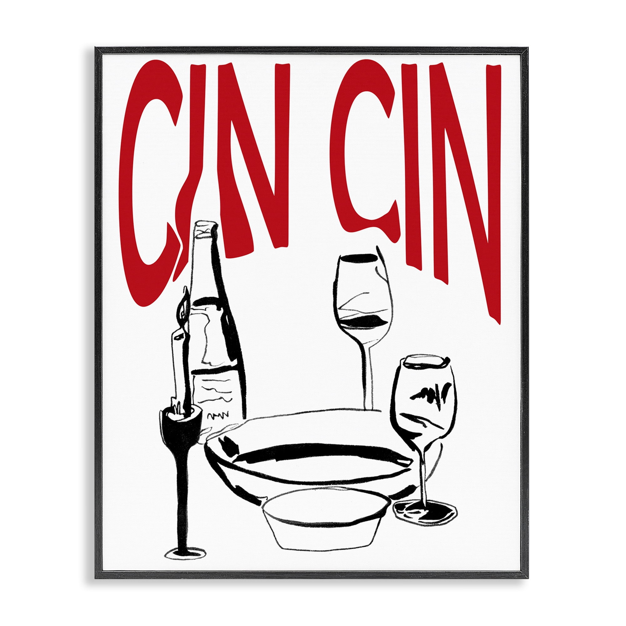 Stupell Industries Cin Cin Wine Glasses Food & Beverage Painting Black Framed Art Print Wall Art, 24 x 30