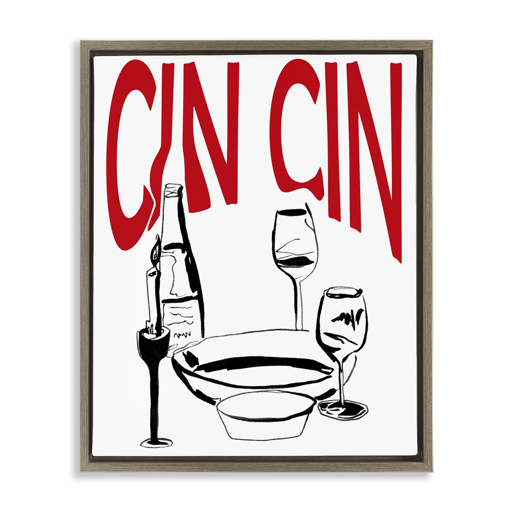 Stupell Industries Cin Cin Wine Glasses Food & Beverage Painting Brown Floater Framed Canvas Art Print Wall Art, 17 x 21