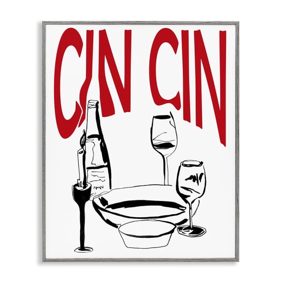 Stupell Industries Cin Cin Wine Glasses Food & Beverage Painting Gray Framed Art Print Wall Art, 24 x 30