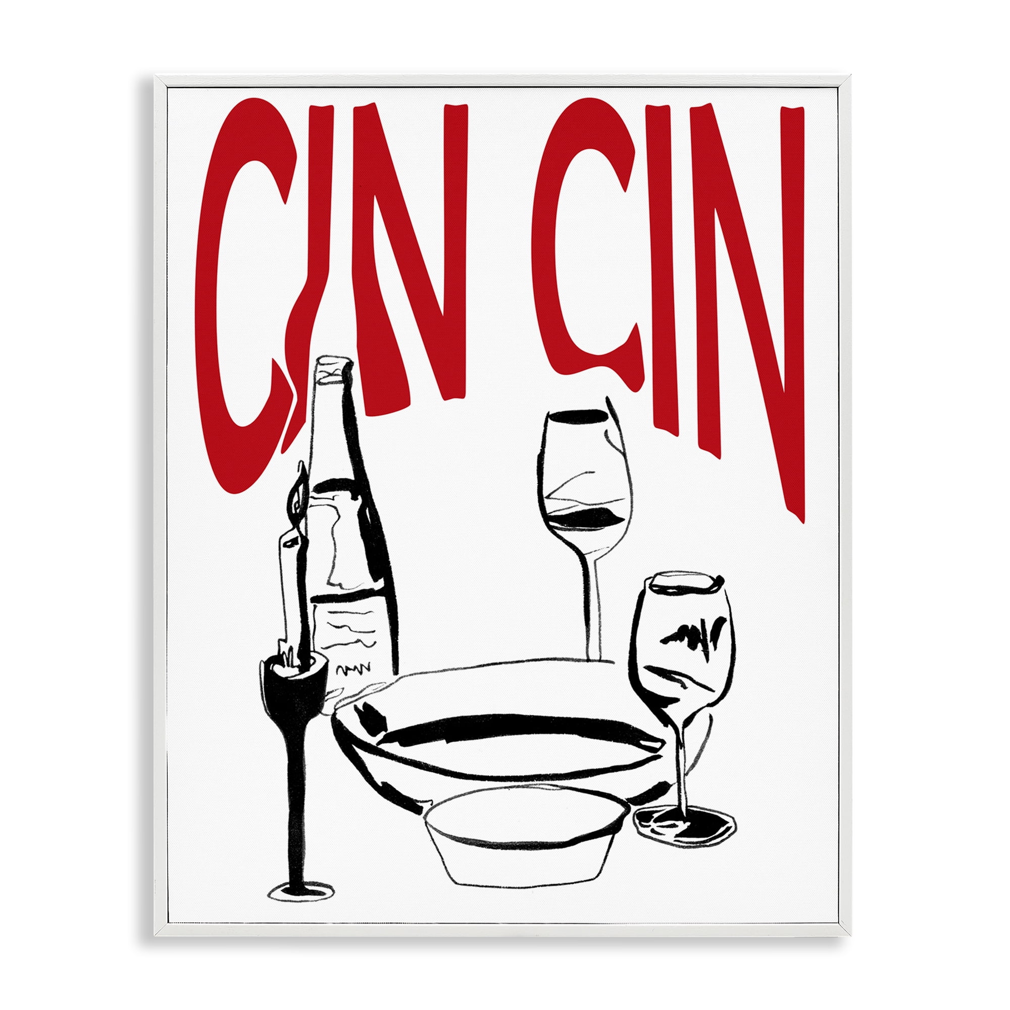 Stupell Industries Cin Cin Wine Glasses Food & Beverage Painting White Framed Art Print Wall Art, 24 x 30