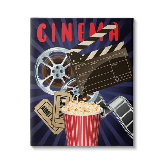 Stupell Industries Cinema Movie Reel Popcorn Entertainment Sign Graphic Art Gallery Wrapped Canvas Print Wall Art, Design by Yvonne Coleman Burney