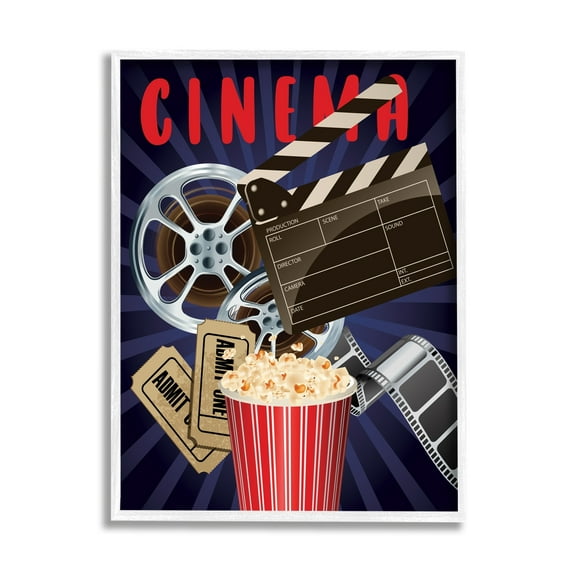 Stupell Industries Cinema Movie Reel Popcorn Entertainment Sign Graphic Art White Framed Art Print Wall Art, Design by Yvonne Coleman Burney