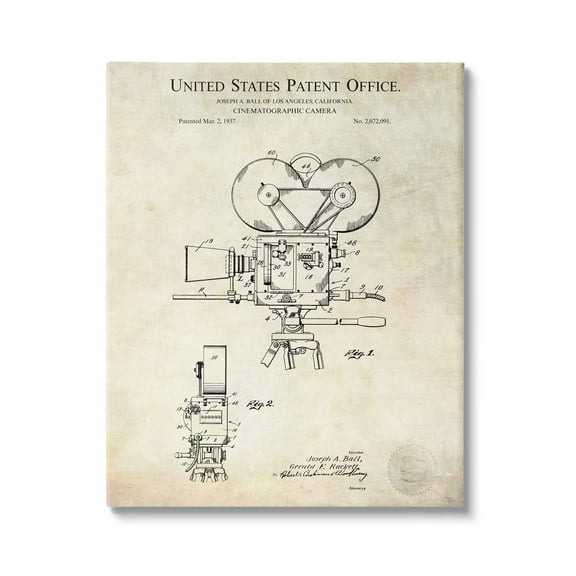 Stupell Industries Cinematographic Camera Patent Detailed Blueprint Design Canvas Wall Art, 24 x 30, Design by Karl Hronek