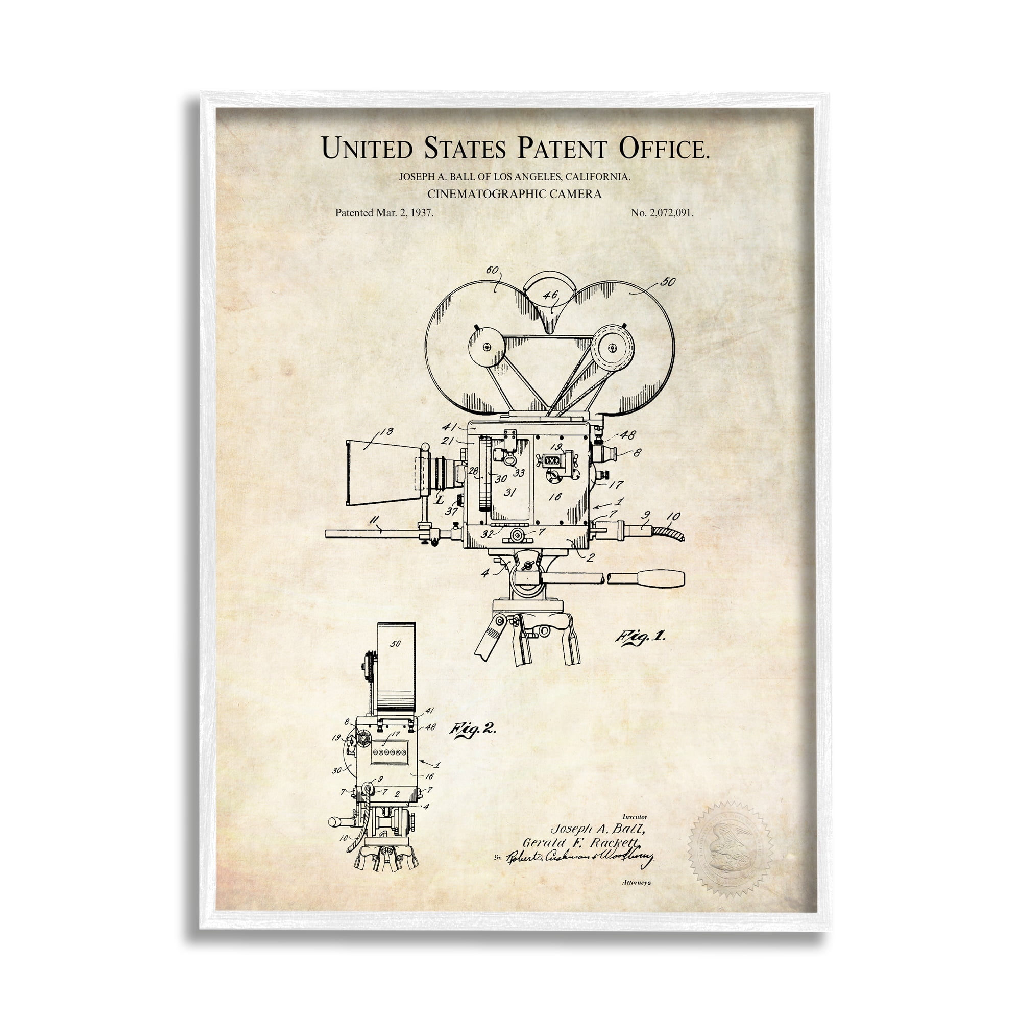 White Cinematographic Camera Patent Canvas Print, 11 x 14